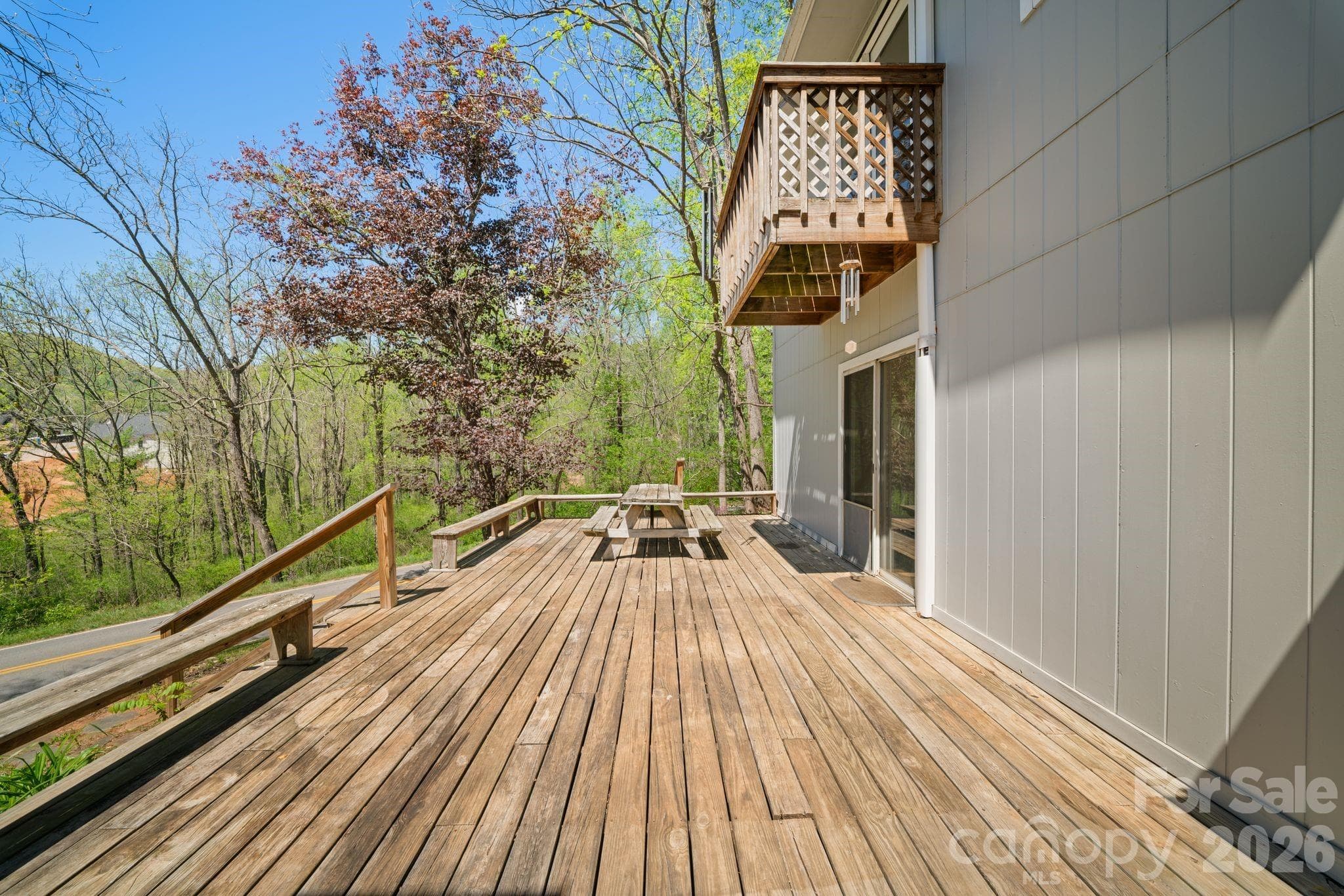 Expansive deck, looking across Hookers Gap Road at open pasture - 290 Hookers Gap Road, Candler