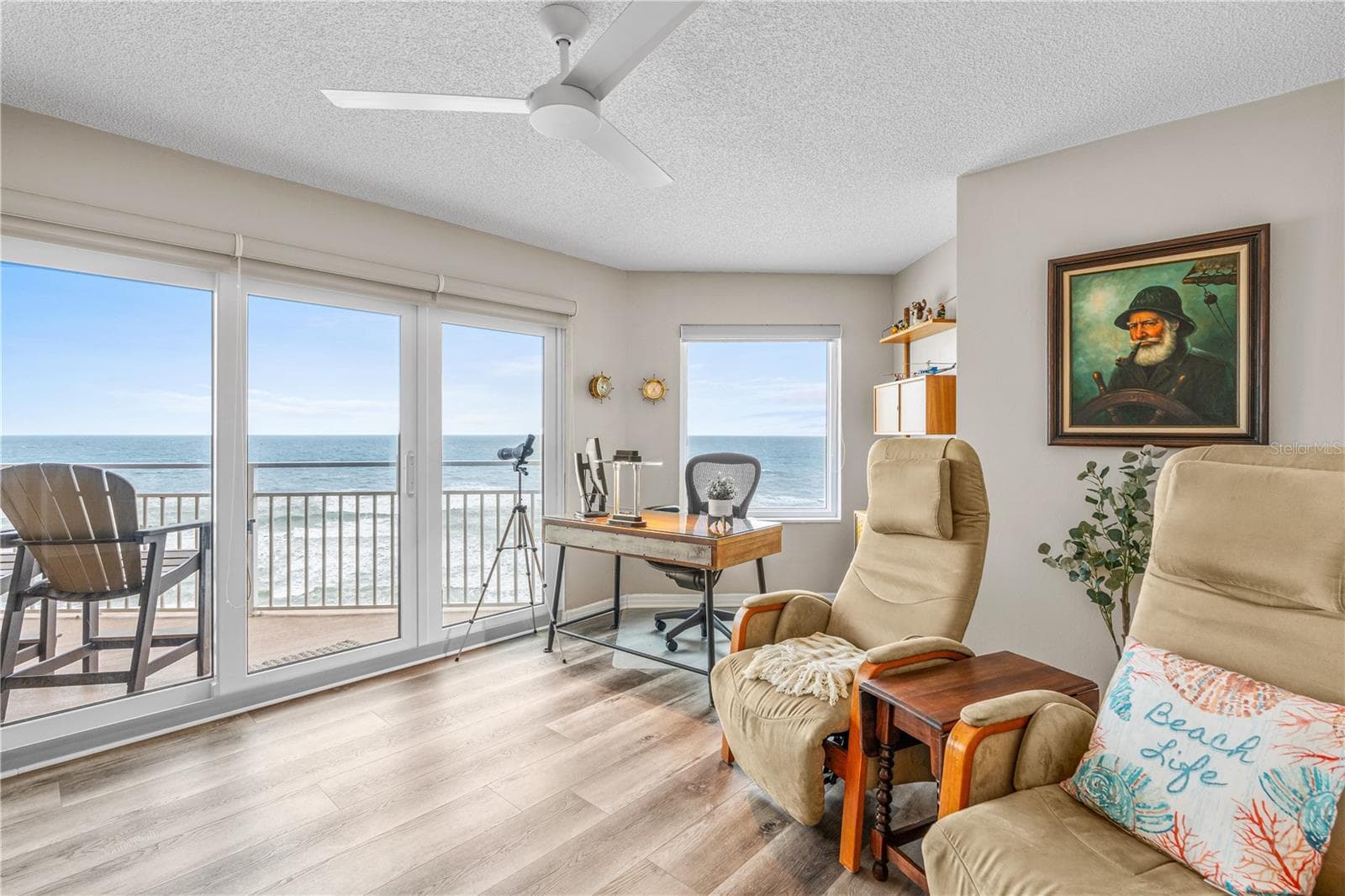 Guest Bed 1 with Sliders to Balcony Used as Office. Teak shelving does not convey - 2967 S ATLANTIC AVE #903, DAYTONA BEACH SHORES