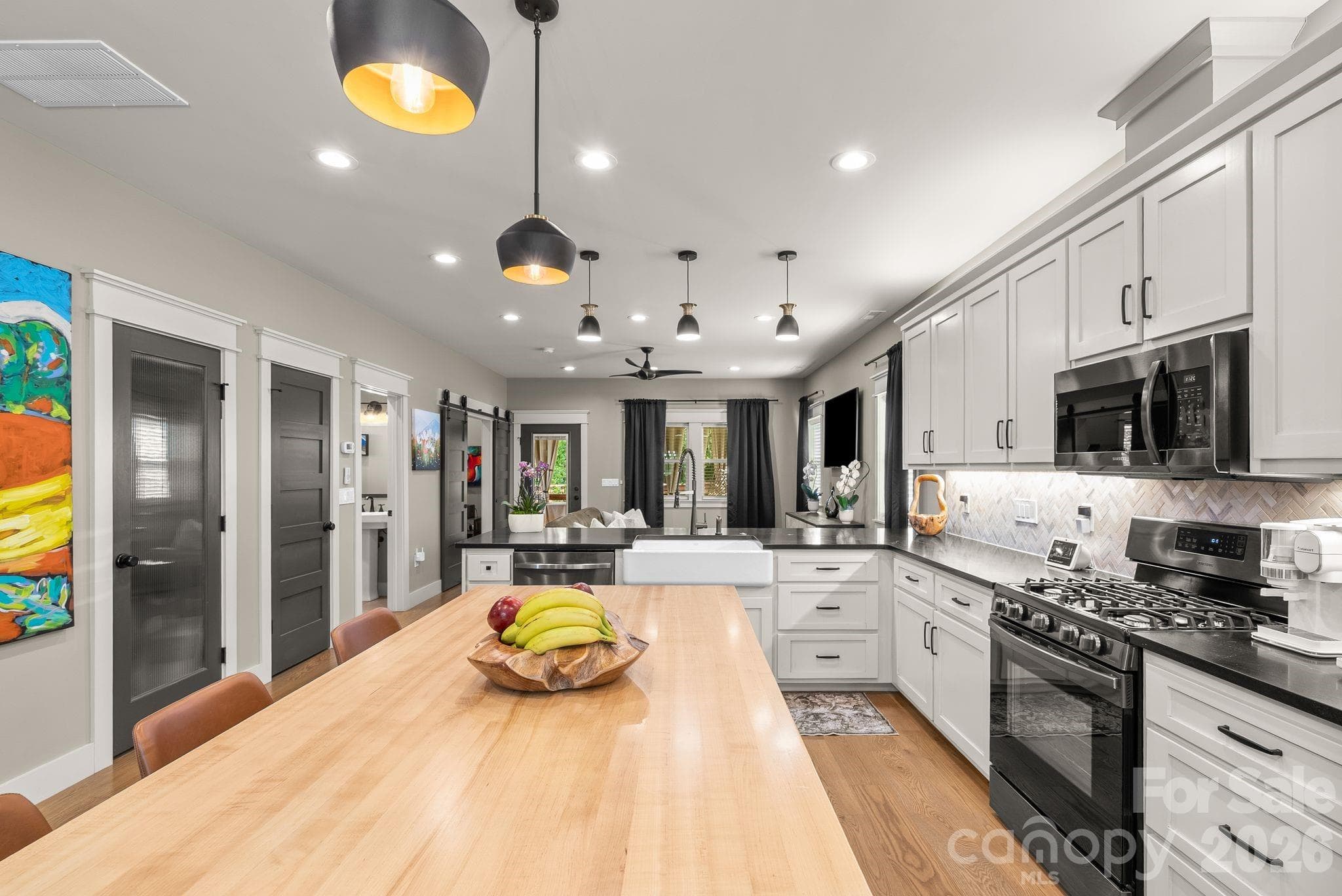 Kitchen Island facing living room - 7 Acona Lane, Asheville
