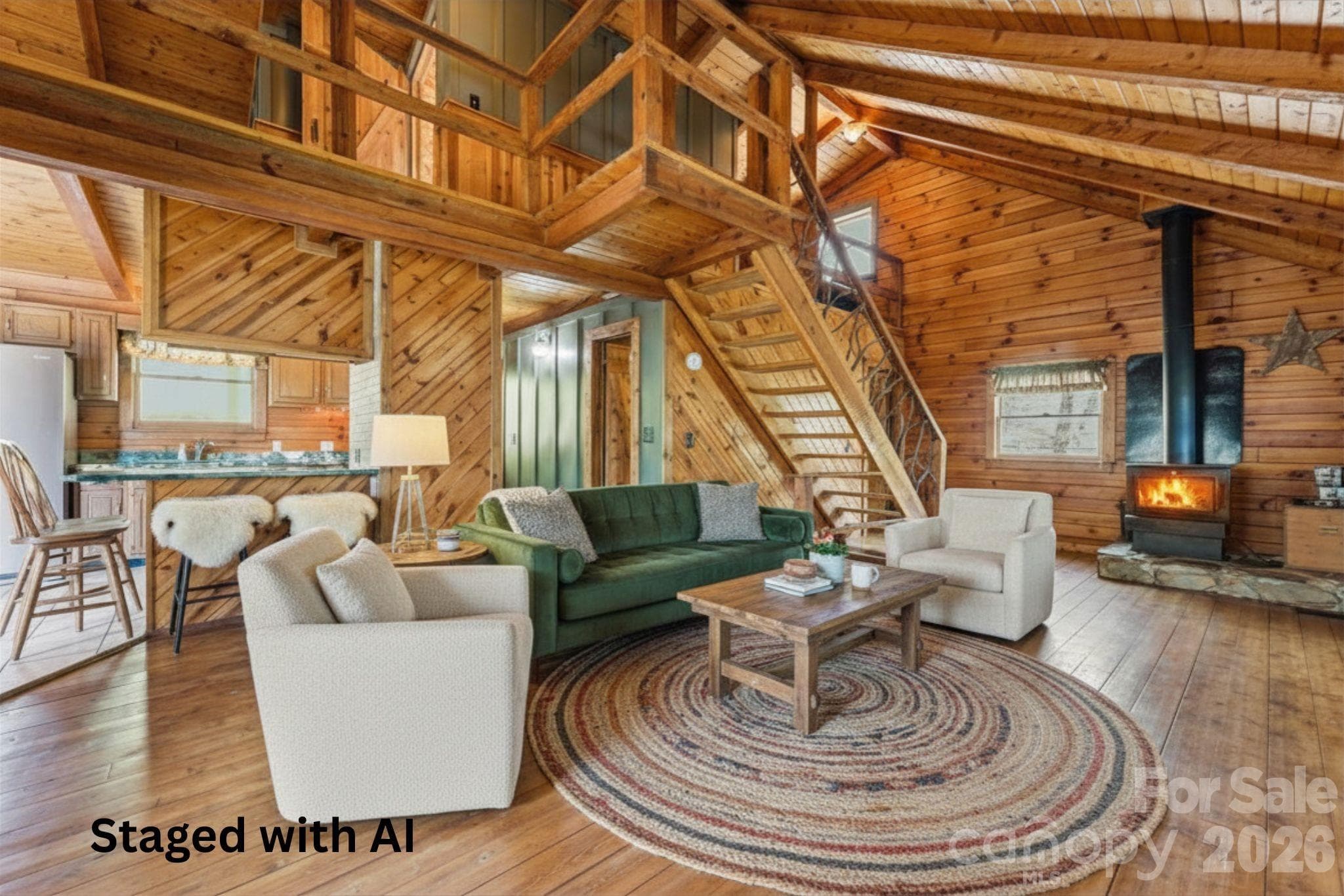 Living area staged with Canva AI - 1837 E Alarka Road, Bryson City