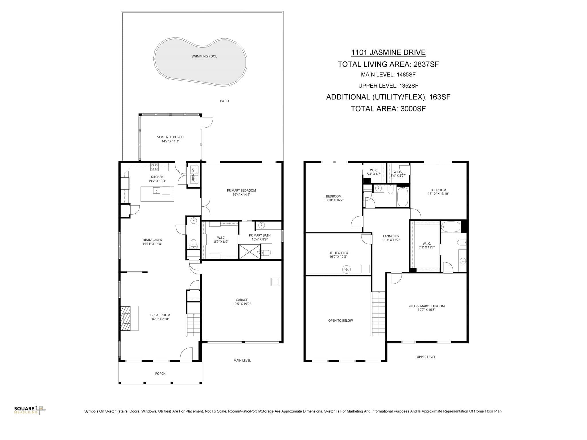 Floorplan showing 4 bedroom plus 3.5 bathroom home with a loft area, pool and a ton of storage! - 1101 Jasmine Drive, Indian Land