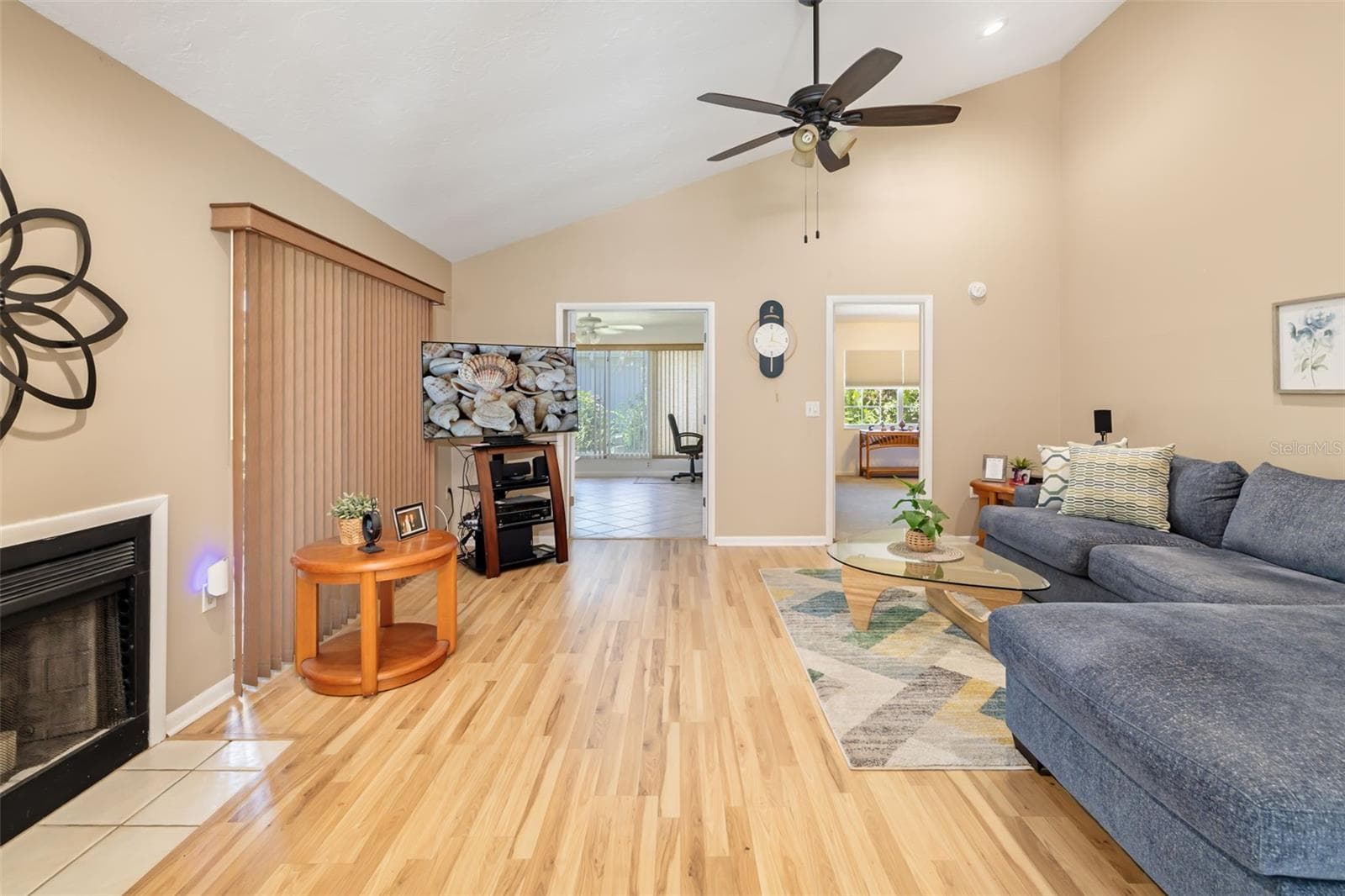 Living room with fireplace - 6581 APPROACH RD #63, SARASOTA
