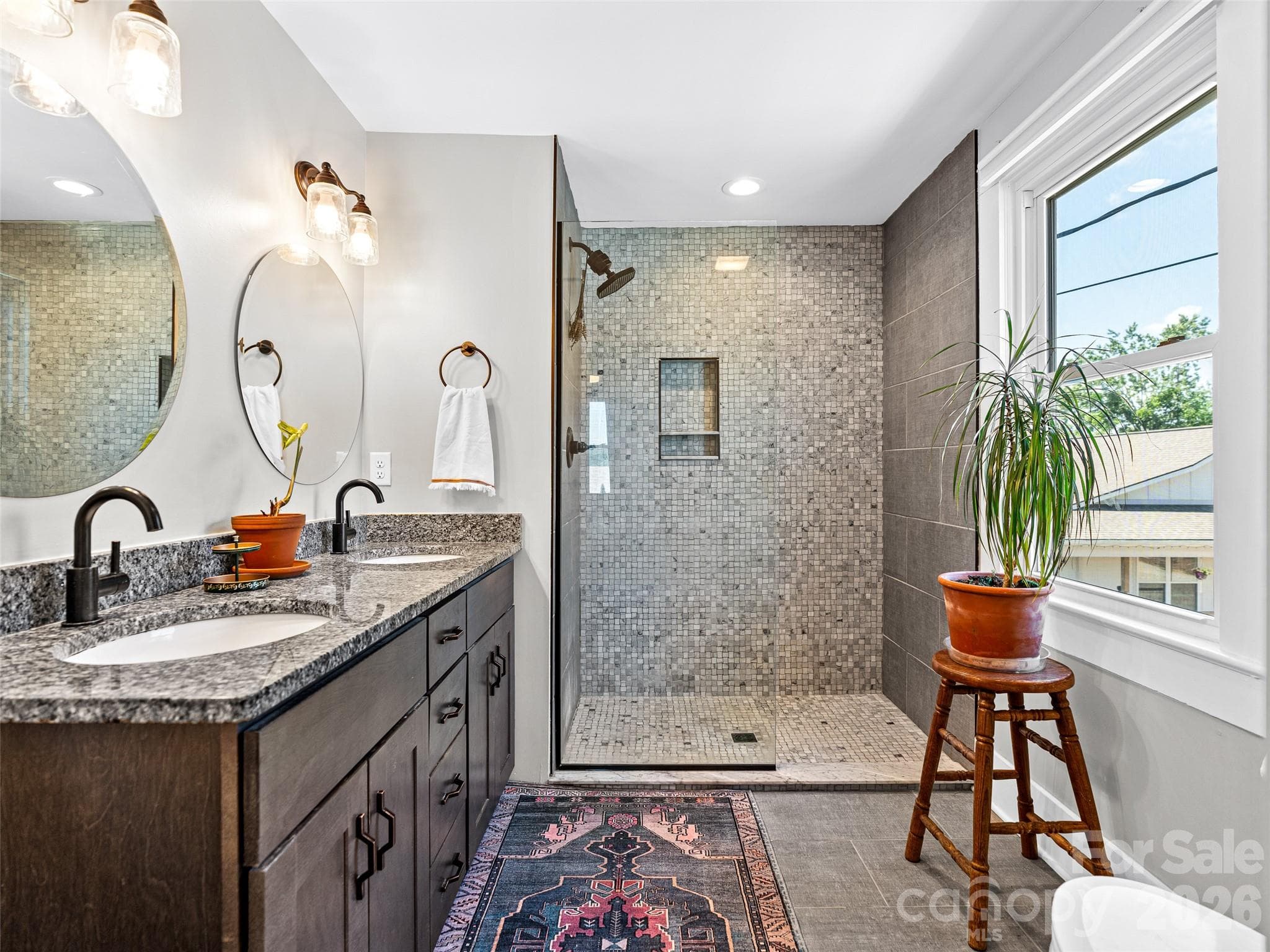 Primary ensuite with custom tile walk-in shower - Asheville
