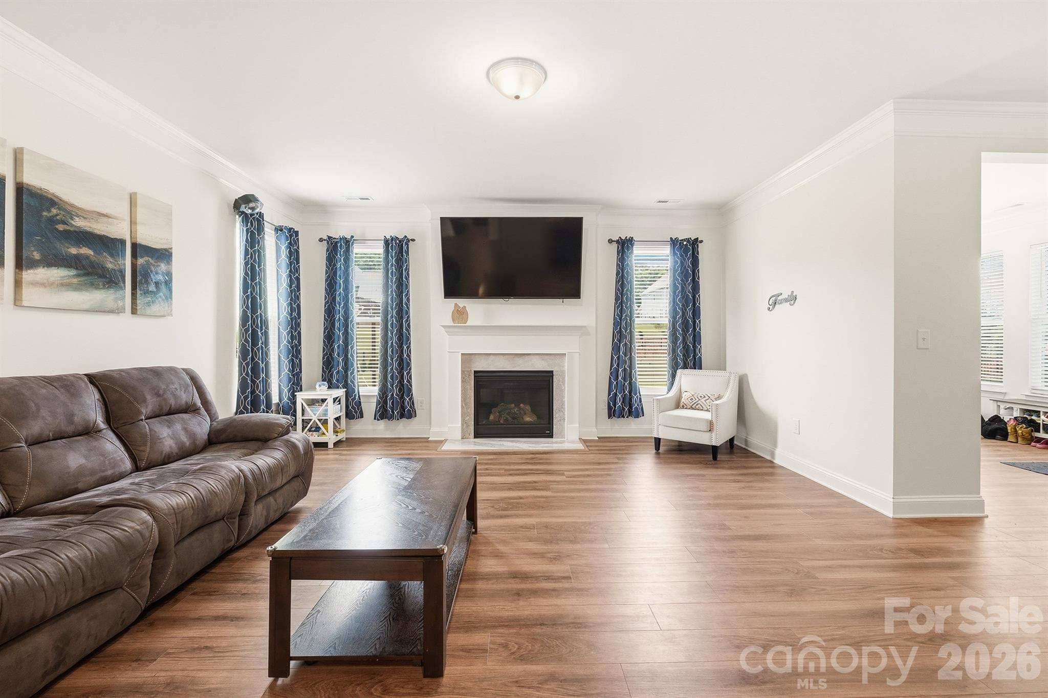 Living Room with Gas Fireplace - Waxhaw