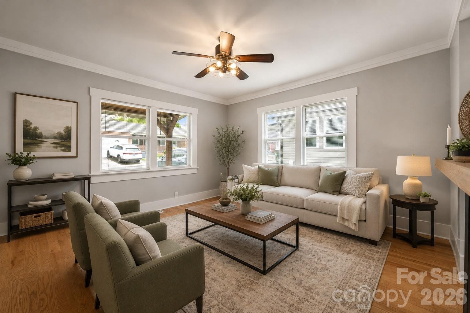 Virtually staged living room - 174 Tournament Drive SW, Concord
