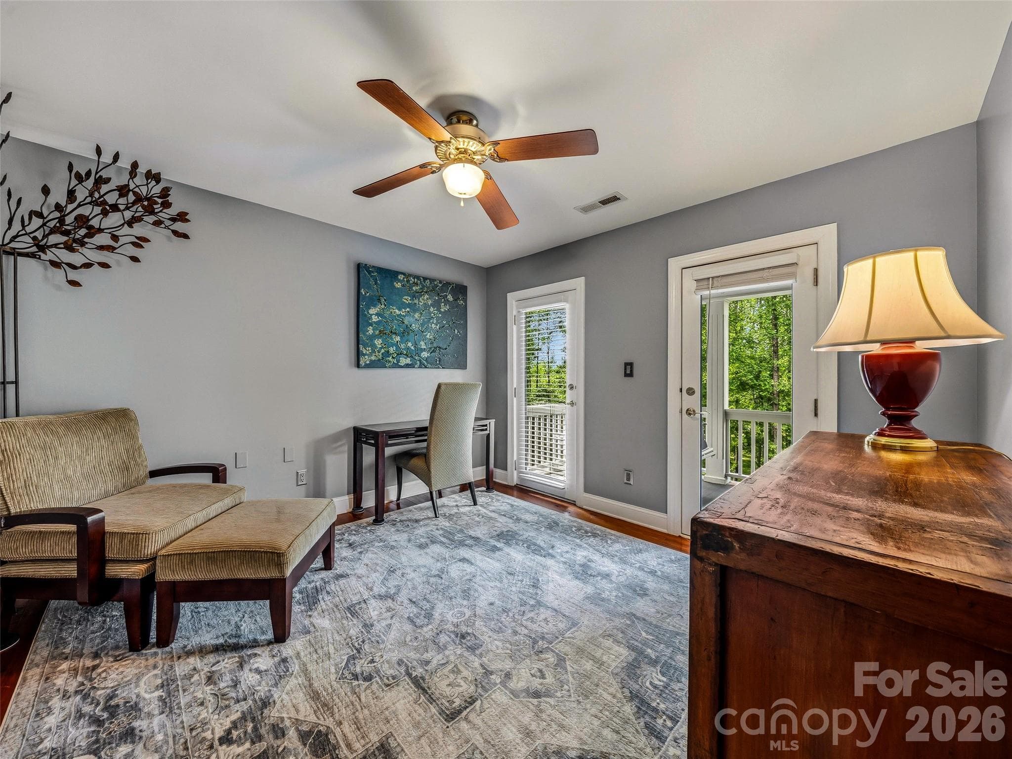 bedroom upper level opens to porch - 243 Poplar Lane, Pisgah Forest