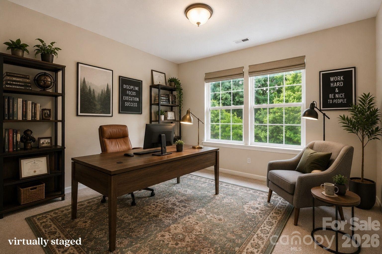 virtually staged guest bedroom 1 as an office, upper level - 878 Treasure Court, Fort Mill