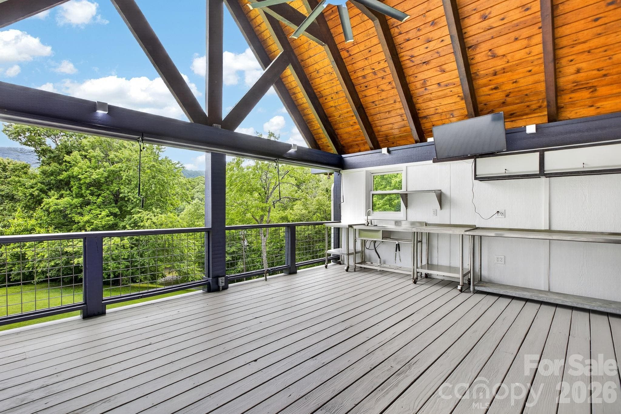 Timber frame deck with outdoor kitchen area - 97 Whippoorwill Lane, Fairview