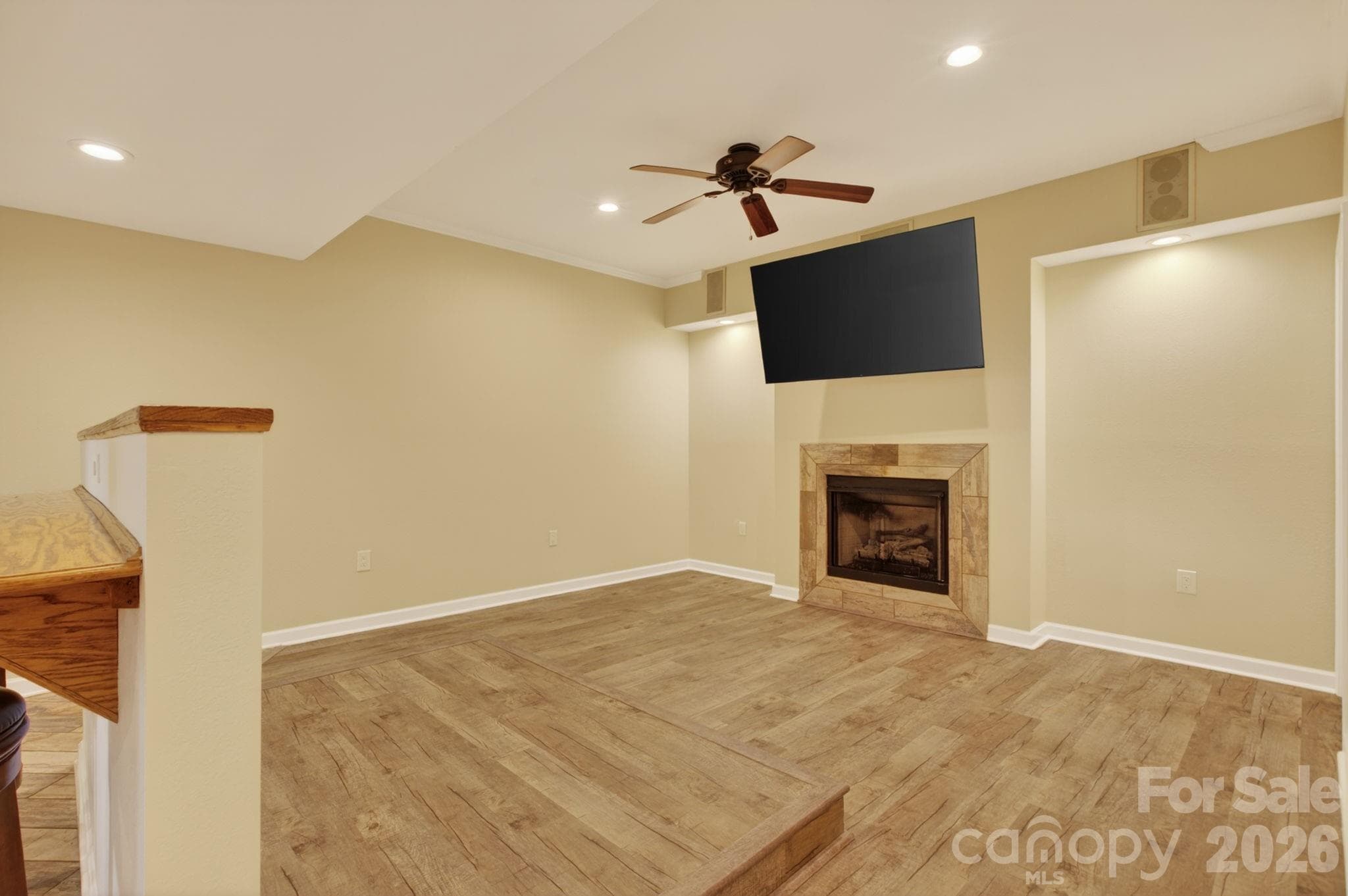 Media room with gas log fireplace - 97 Whippoorwill Lane, Fairview