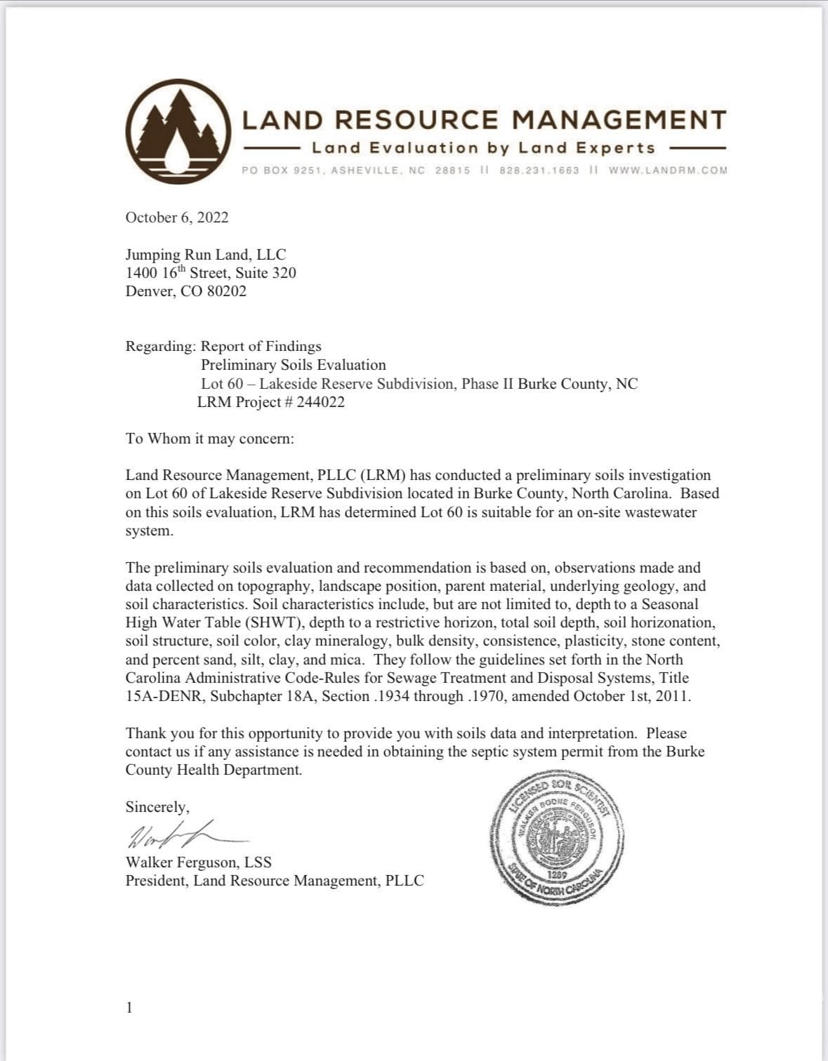 Soil testing results - 2134 Princeton Mountain Mountain, Connelly Springs