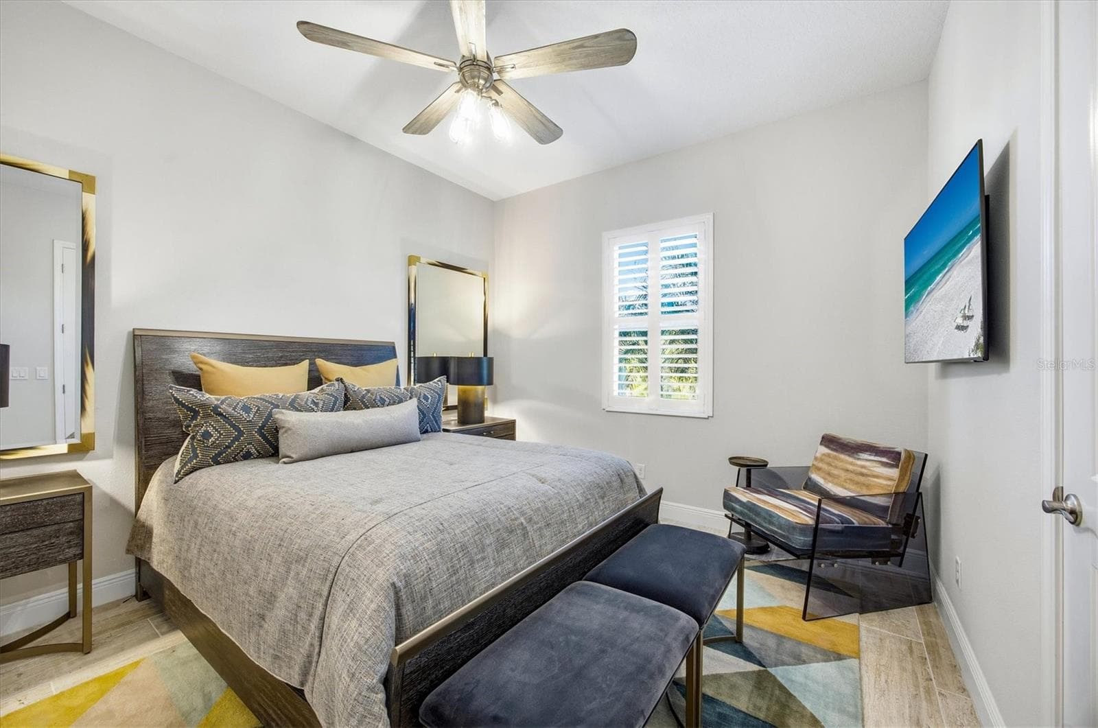 Guest Bedroom 3 has Plantation Shutters and Ceiling Fan - 3467 COMPOUND CT, SARASOTA