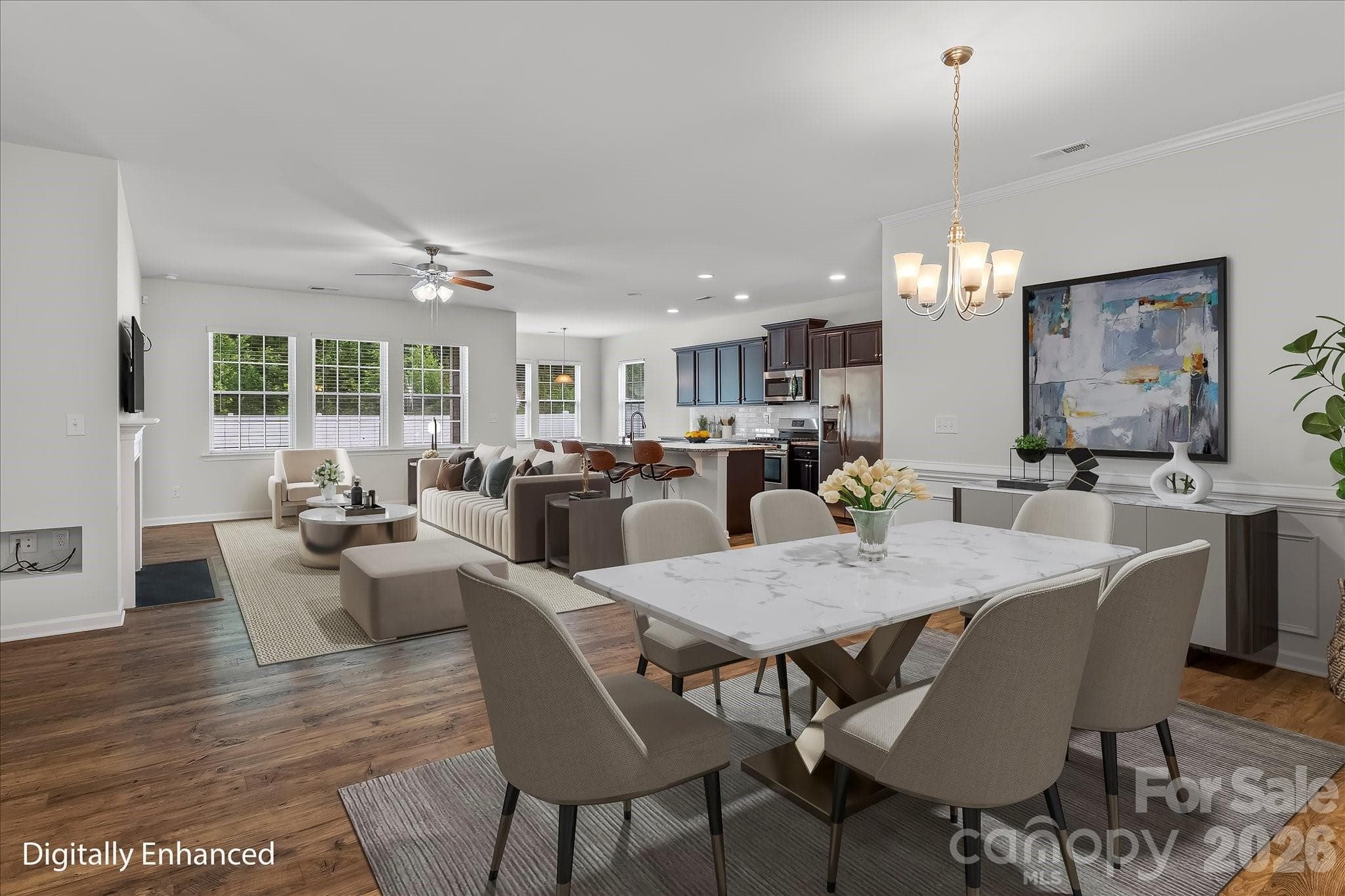 Virtually staged. Open floor plan - dining area / family room / kitchen - Mooresville