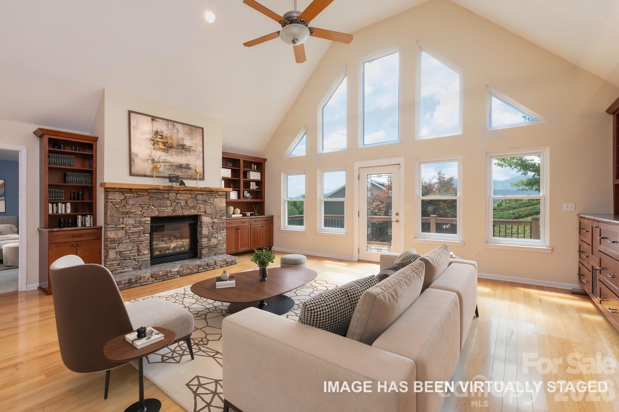 Great Room - virtually staged - 44 Deer Meadows Drive, Candler