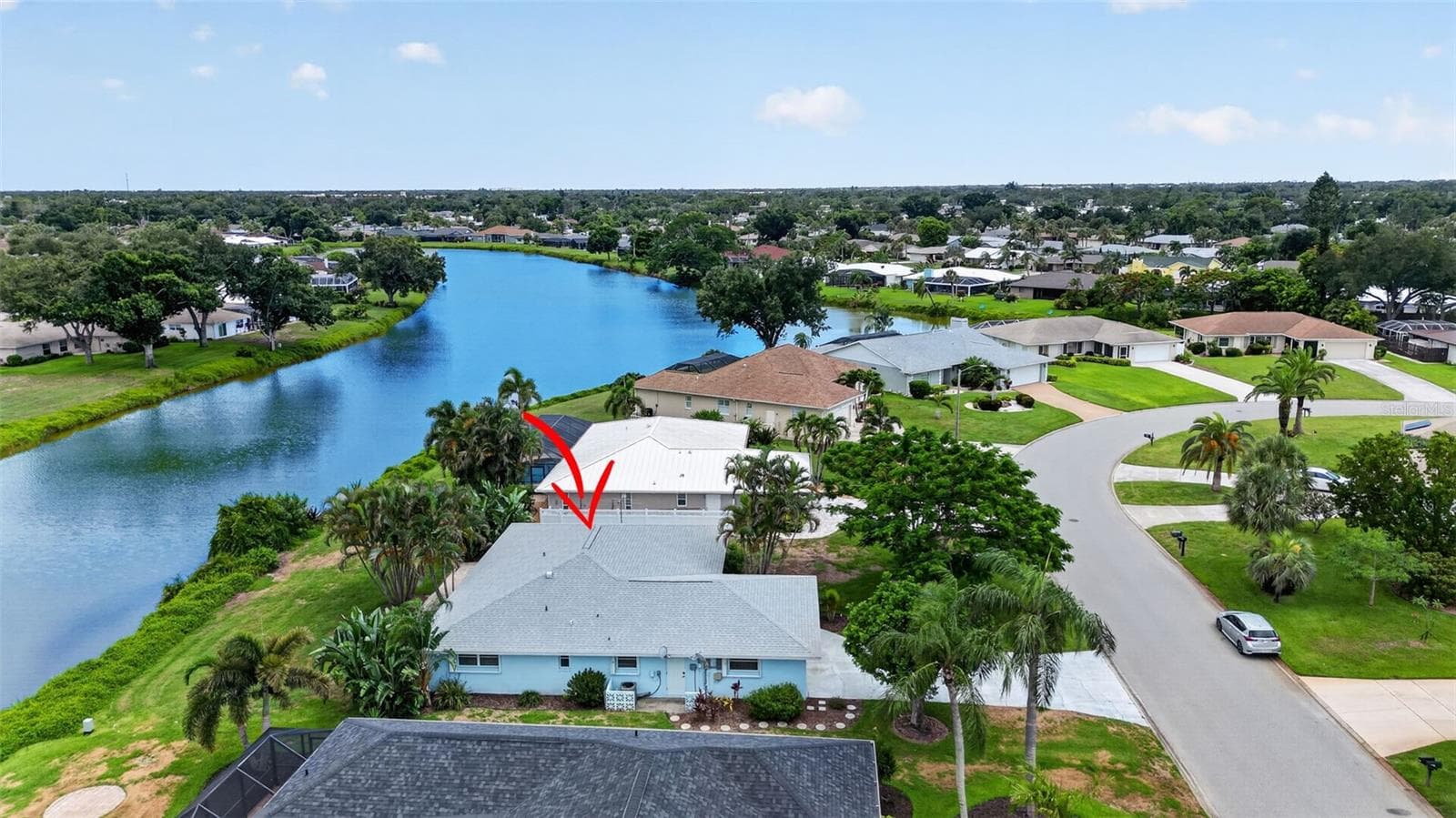Aerial View of Home on Lake - 1226 PINE NEEDLE RD, VENICE