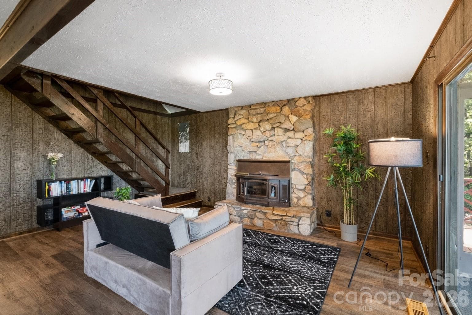 Living Room w/ Wood-Burning Fireplace - 5545 Pine Ridge Drive, Connelly Springs