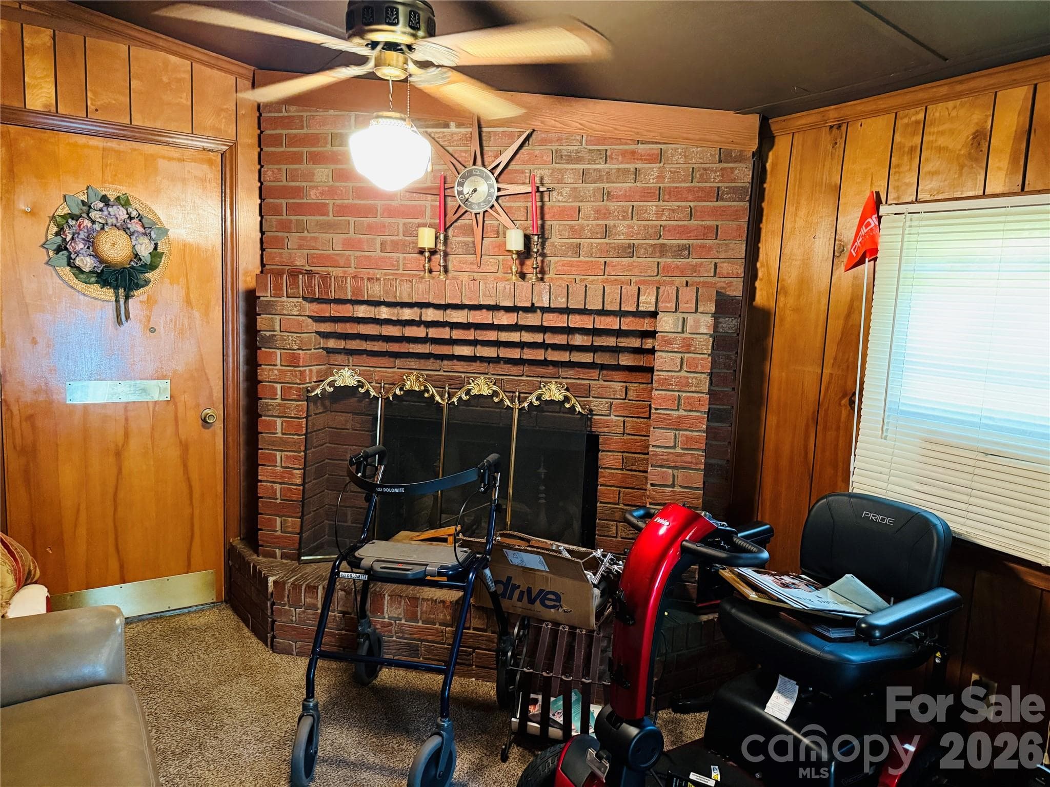 Brick Fireplace in Den - 4410 Birkdale Drive, Charlotte