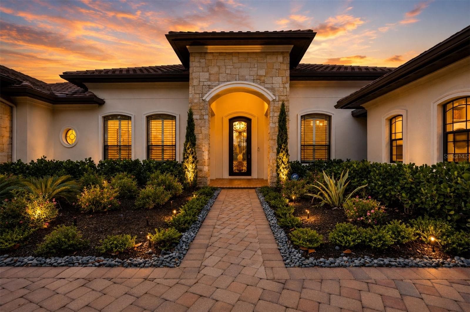 Front Entry at Twilight - 9261 MCDANIEL LN, SARASOTA
