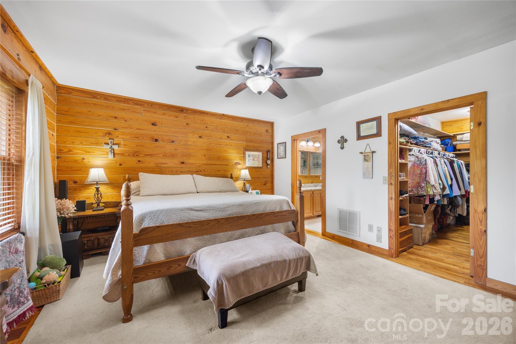 Primary retreat with beautiful oak floors and ceiling. - 214 Harbor Ridge Drive, Connelly Springs