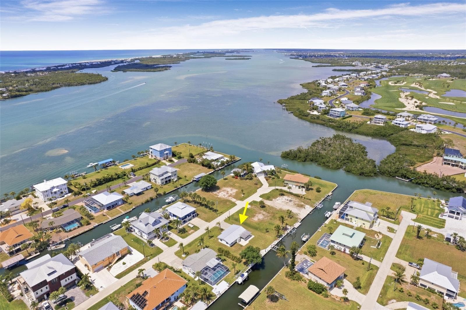 Overhead view of home and Intra-Coastal waterway. No bridges out. Facing Northwest. - 10451 MARION ST, ENGLEWOOD