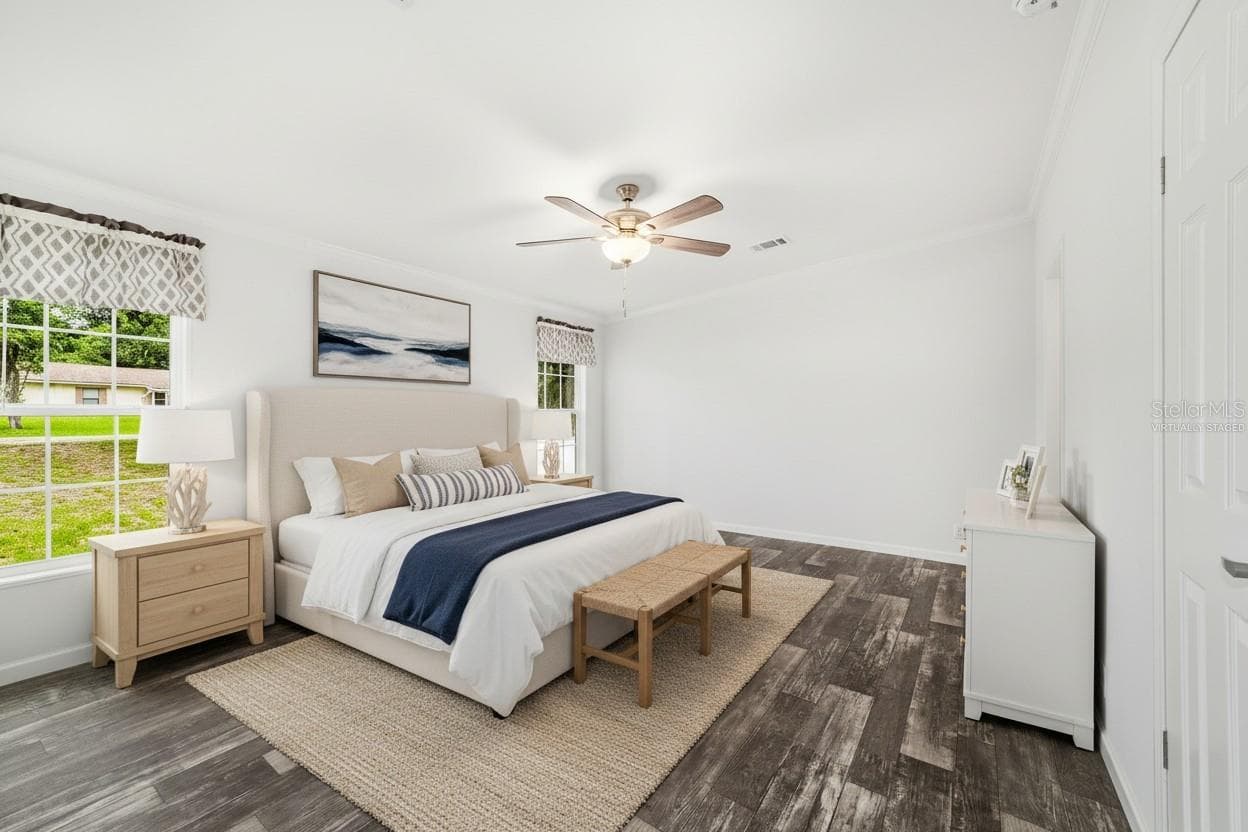Virtually Staged. Master bedroom. - 9715 SW 30TH TER, OCALA