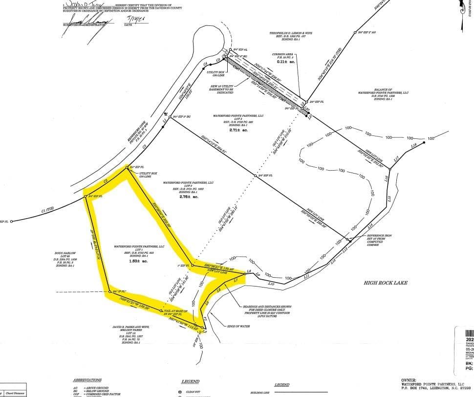 Screenshot from survey showing old and new lot lines - 206 Kendricks Cove, Lexington
