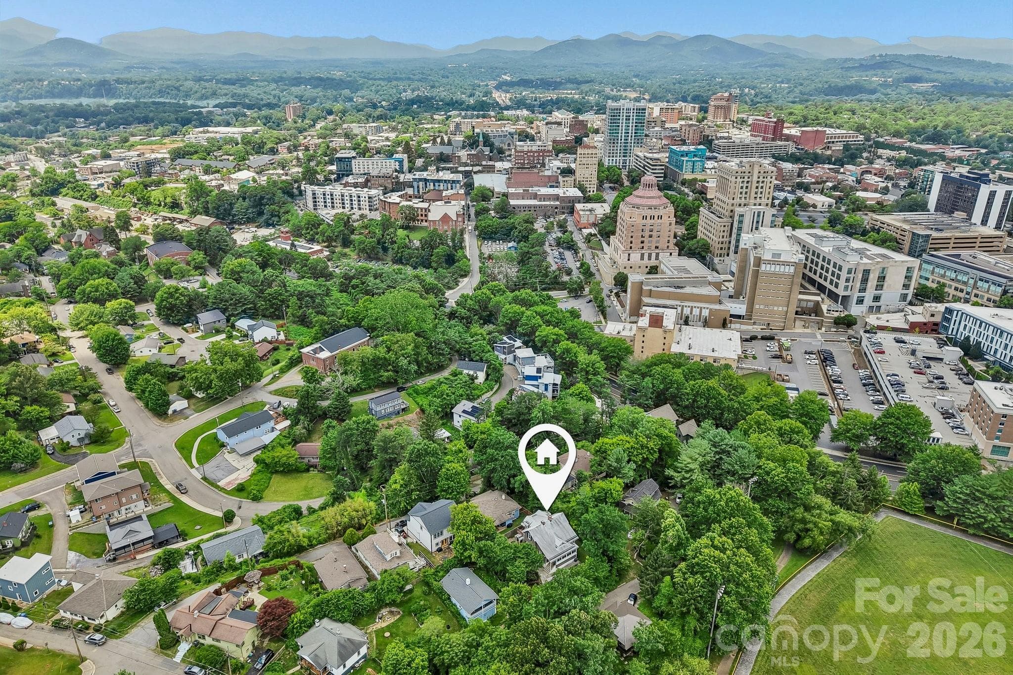 Aerial view showing downtown - Asheville