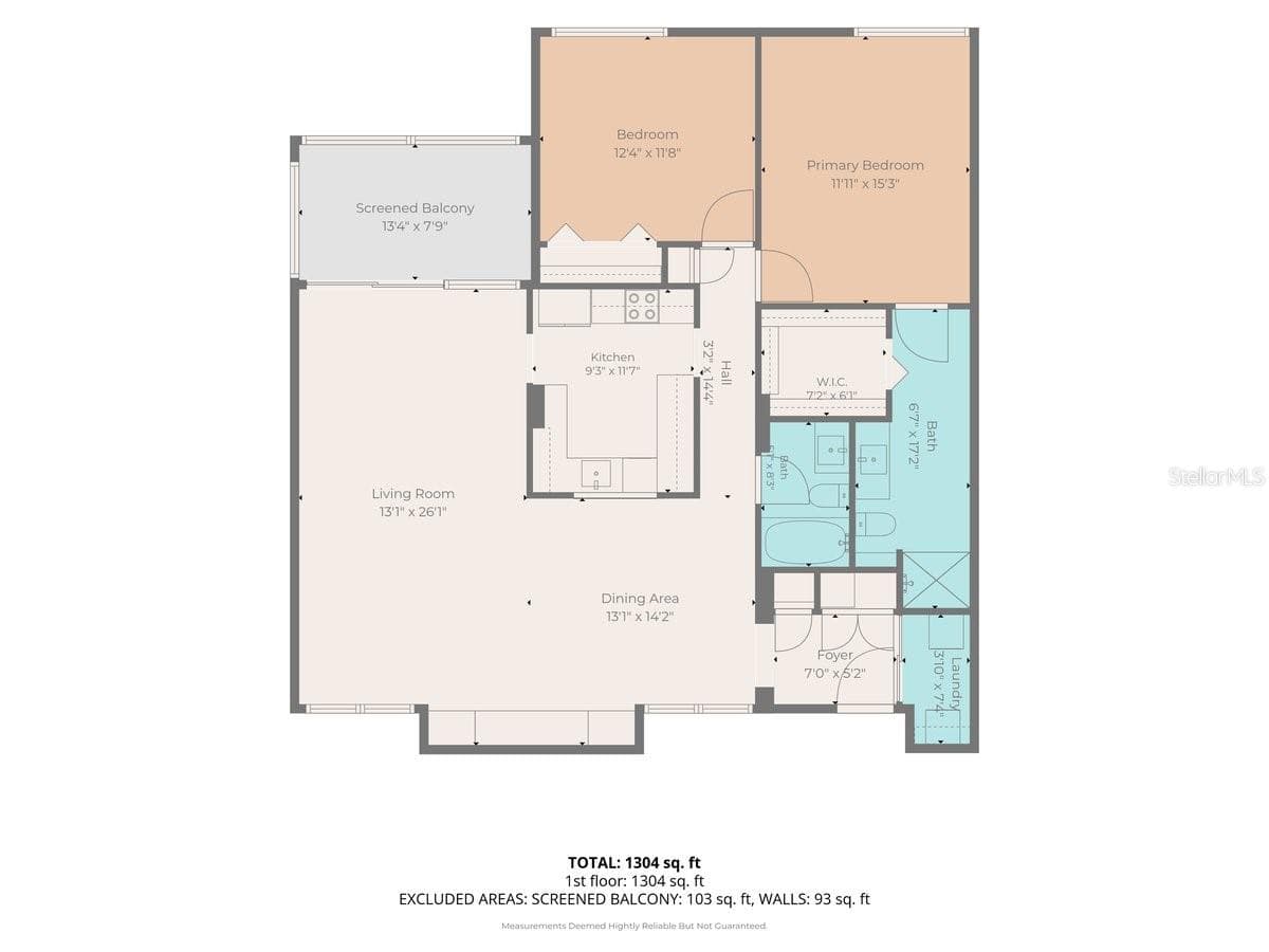 Floorplan with approx dimensions - 2753 ORCHID OAKS DR #104, SARASOTA