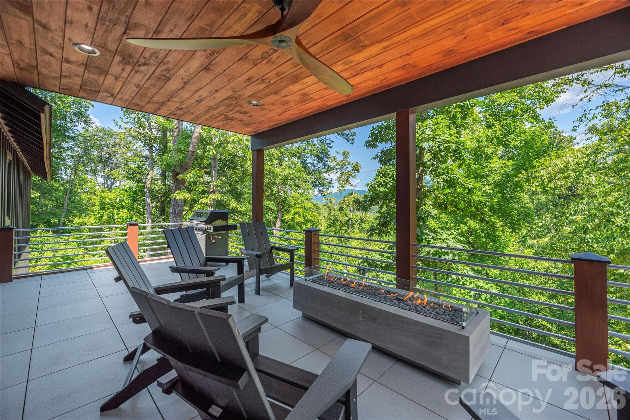 Covered back deck with linear gas firepit - 28 & 30 Garren View Drive, Fairview