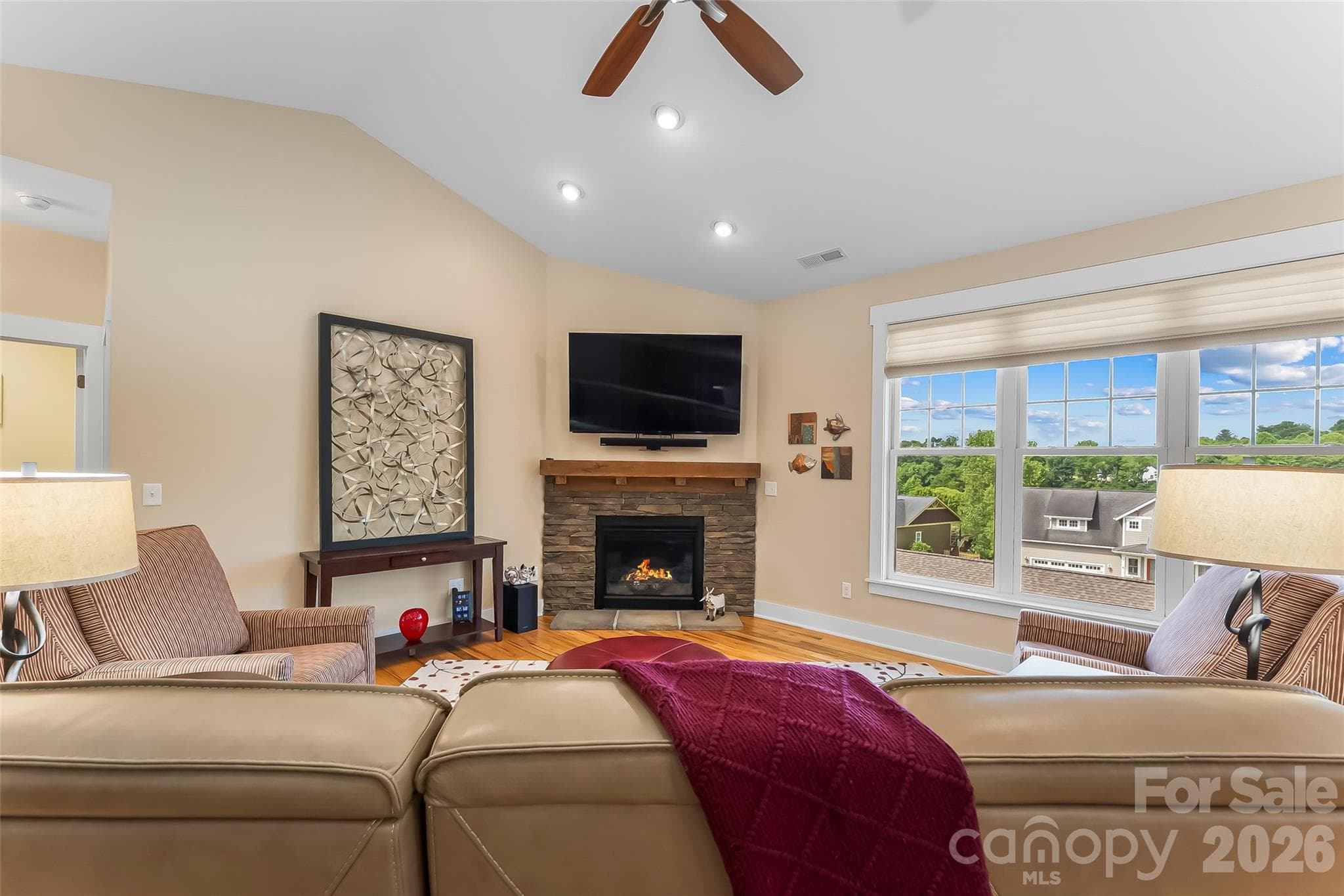 Living room with gas fireplace - Asheville
