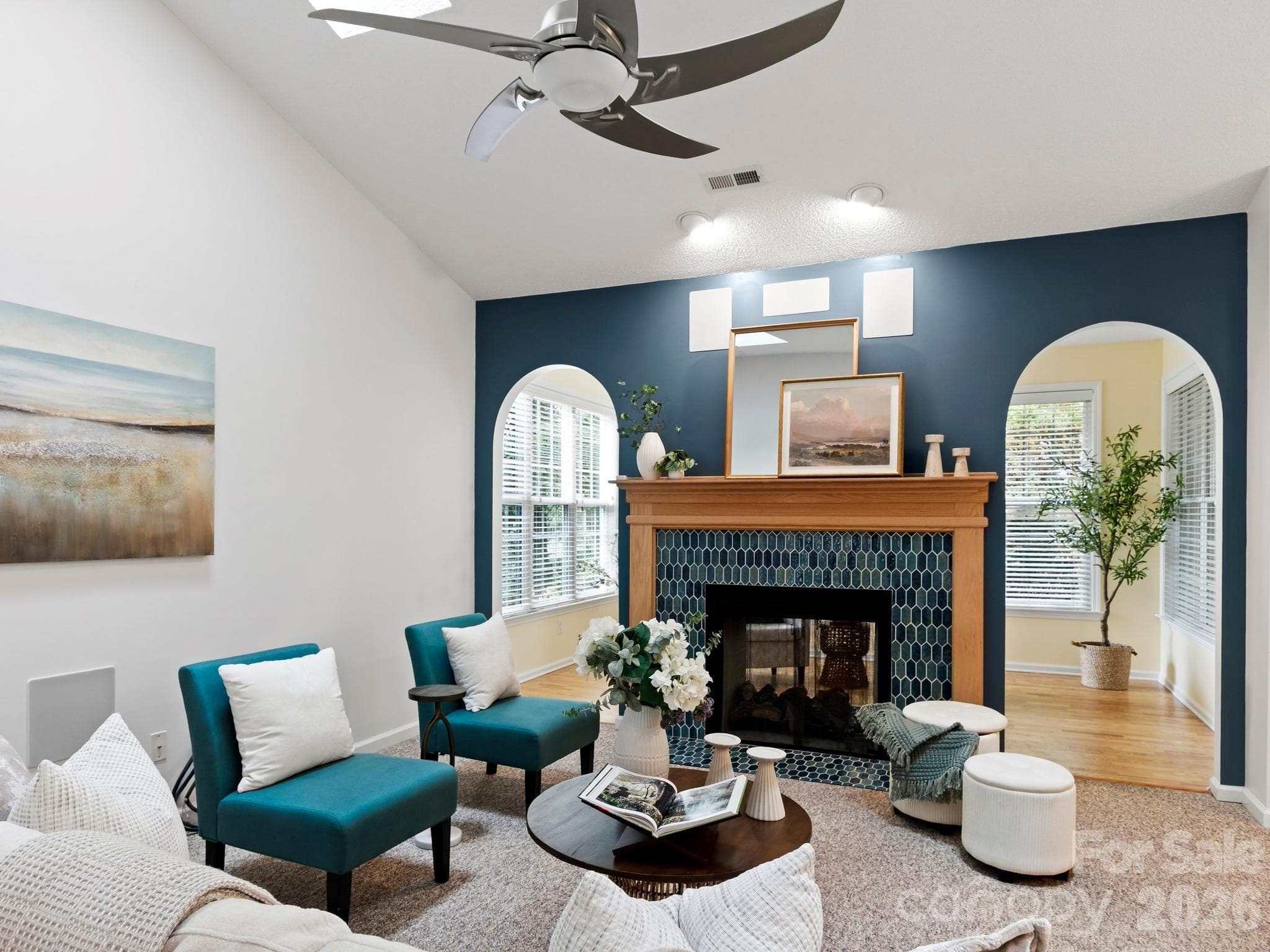 Living room with double sided fireplace. - Asheville