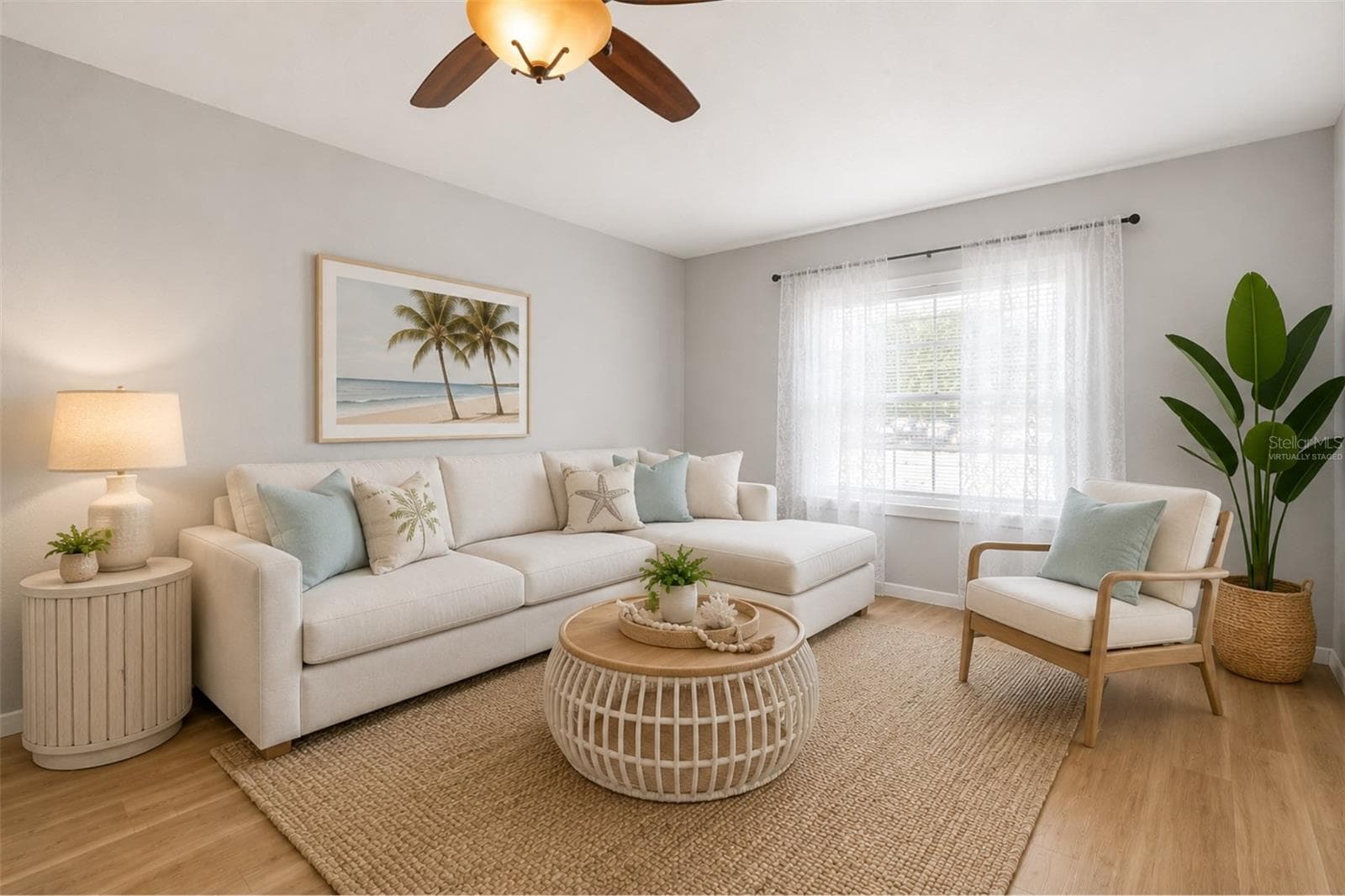 Living Room - Virtually Staged Furniture - 3469 JANET ST, APOPKA