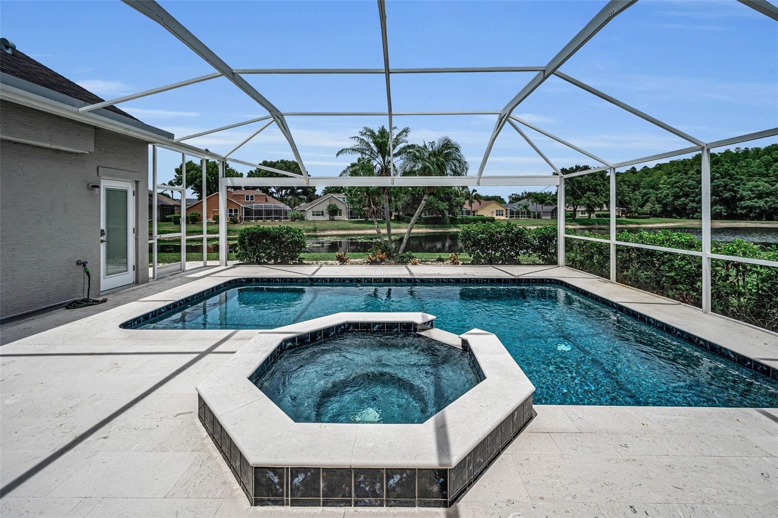 View of spa & pool and custom panoramic pool screen - 4084 LIGUSTRUM DR, PALM HARBOR