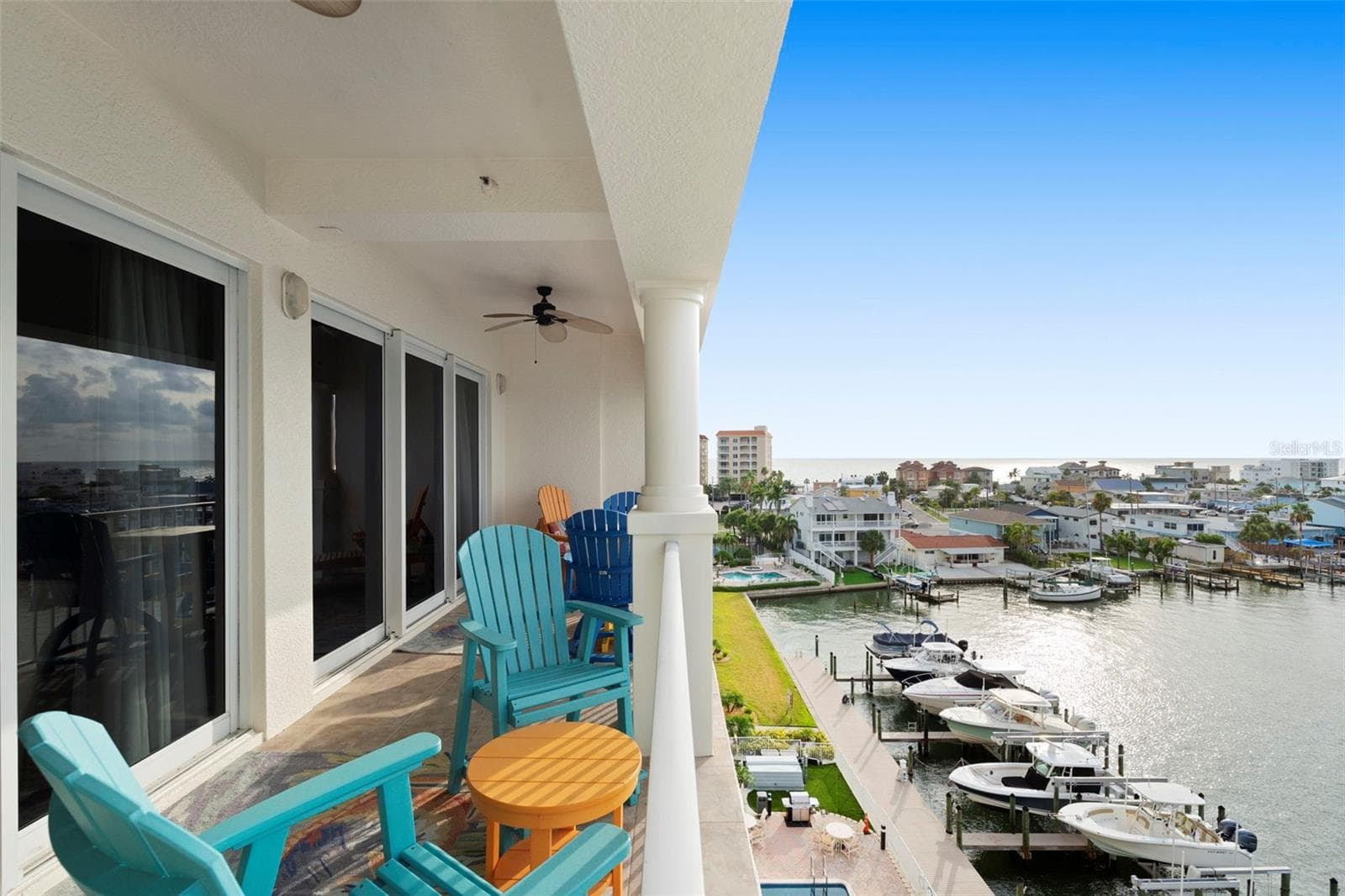 balcony facing west to Gulf of Mexico view and north Boca CIEGA Bay views - 17717 GULF BLVD #604, REDINGTON SHORES