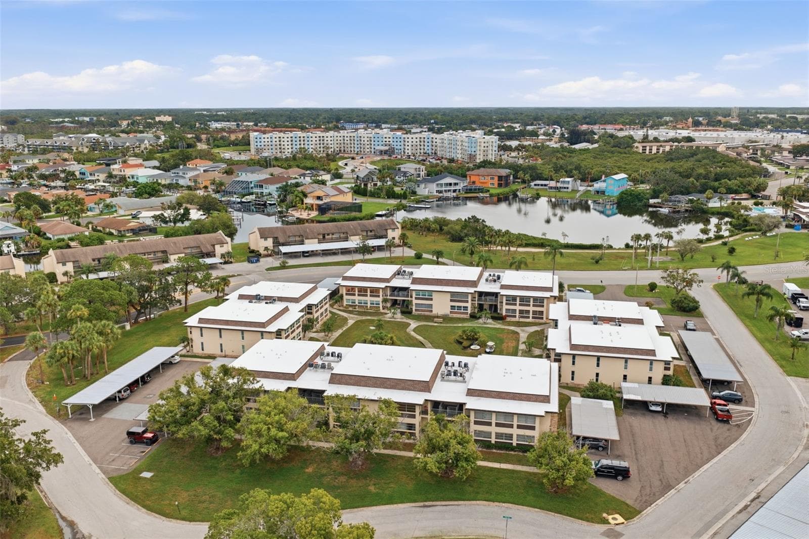 Aerial View of Building and Carport - 5242 OPAL LN #104, NEW PORT RICHEY
