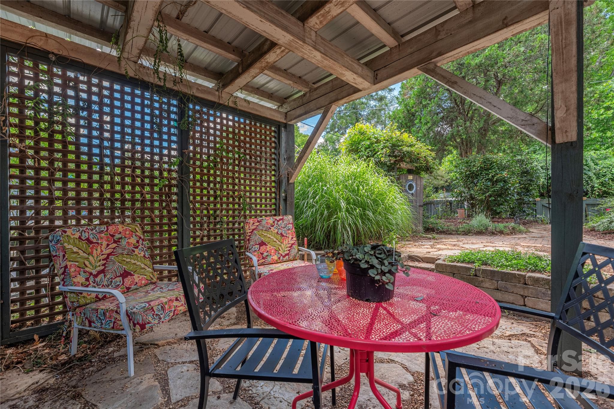Cover gazebo with stone floor and privacy - 302 Hillside Street, Asheville