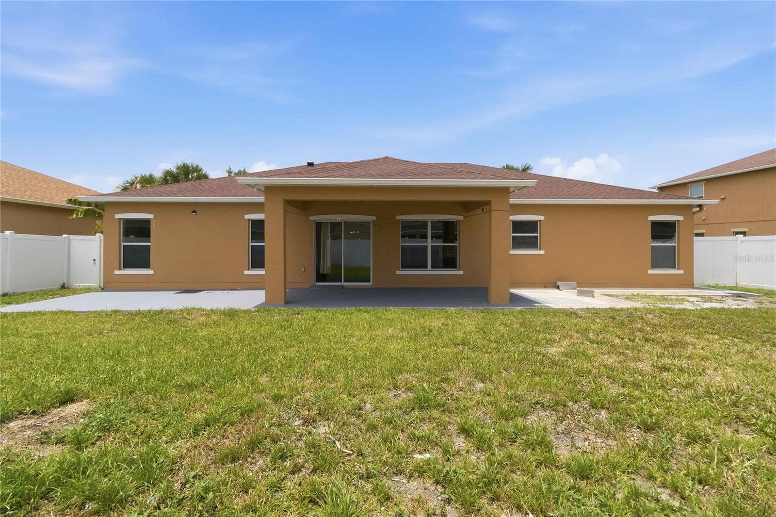 Rear exterior from backyard, covered lanai. fully fenced in - 4069 MARINA ISLE DR, KISSIMMEE