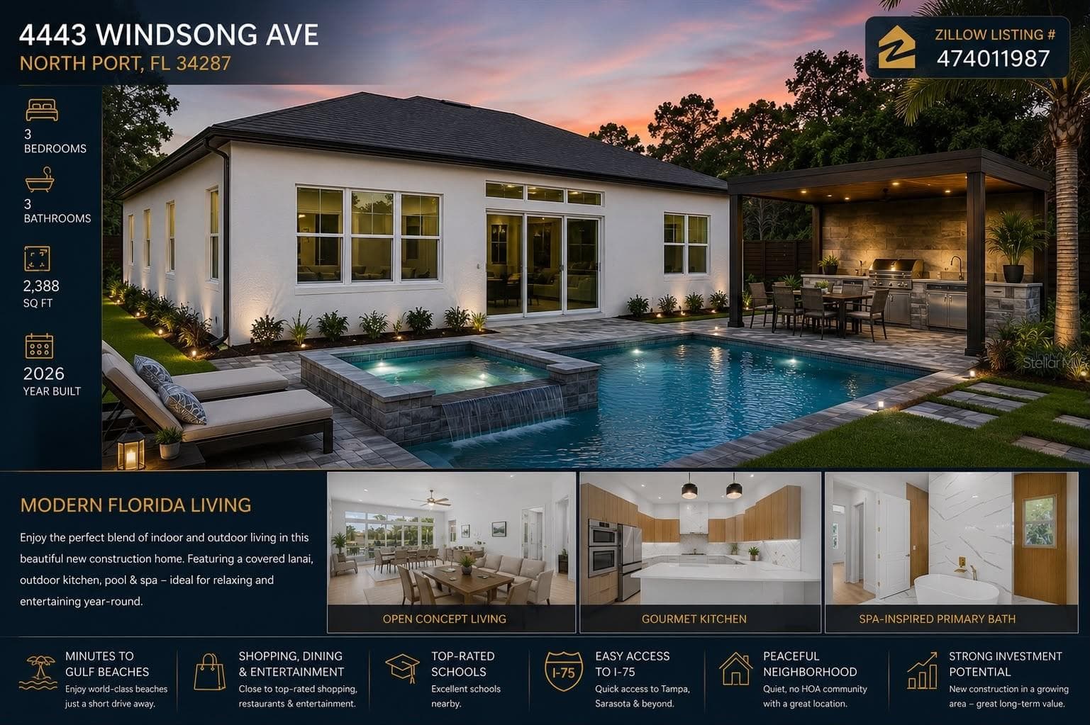 pool and outdoor cabana are renderings. Build can install see details for more info - 4443 WINDSONG AVE, NORTH PORT