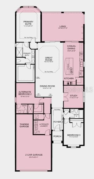 Floor Plan - Additional Highlights Include: whole house impact windows, tray ceiling pkg, 8' interior doors, 10' ceilings, tandem garage, outdoor kitchen rough-in, prewire for future pool/spa, laundry sink, and thickened island counter - 3114 VICENZA CT, BRADENTON