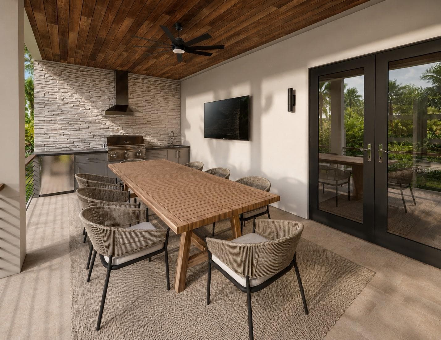 Artisan styled outdoor kitchen with tounge and groove ceiling on the lanai - 3406 BAYSHORE BLVD NE, ST PETERSBURG