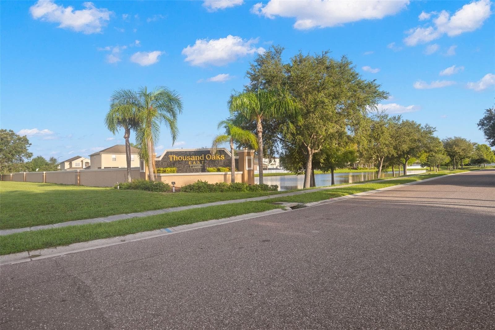 The Thousand Oaks East entrance is framed by palms, mature trees and a neighborhood pond. - 9524 TRUMPET VINE LOOP, NEW PORT RICHEY
