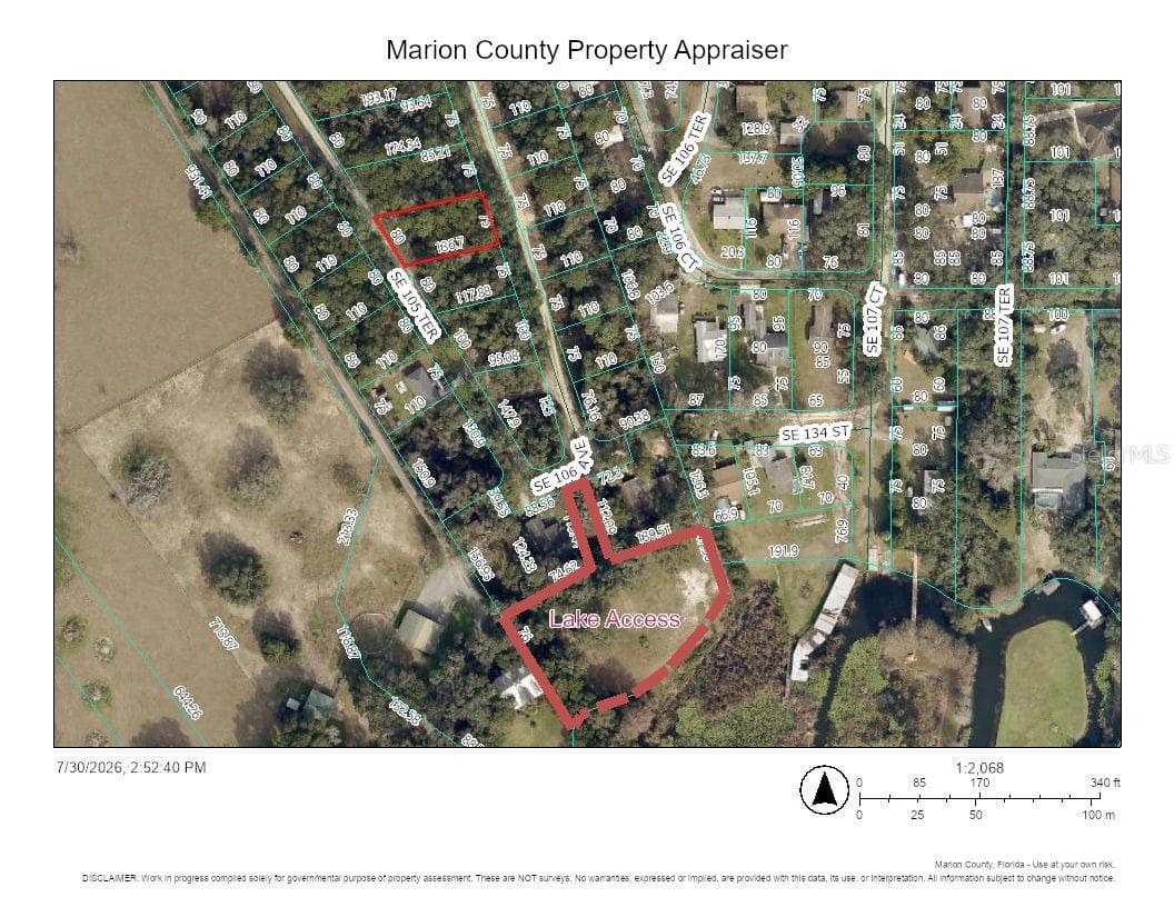 Map showing the space for water access and park. - 00 SE 105TH TER, OCKLAWAHA