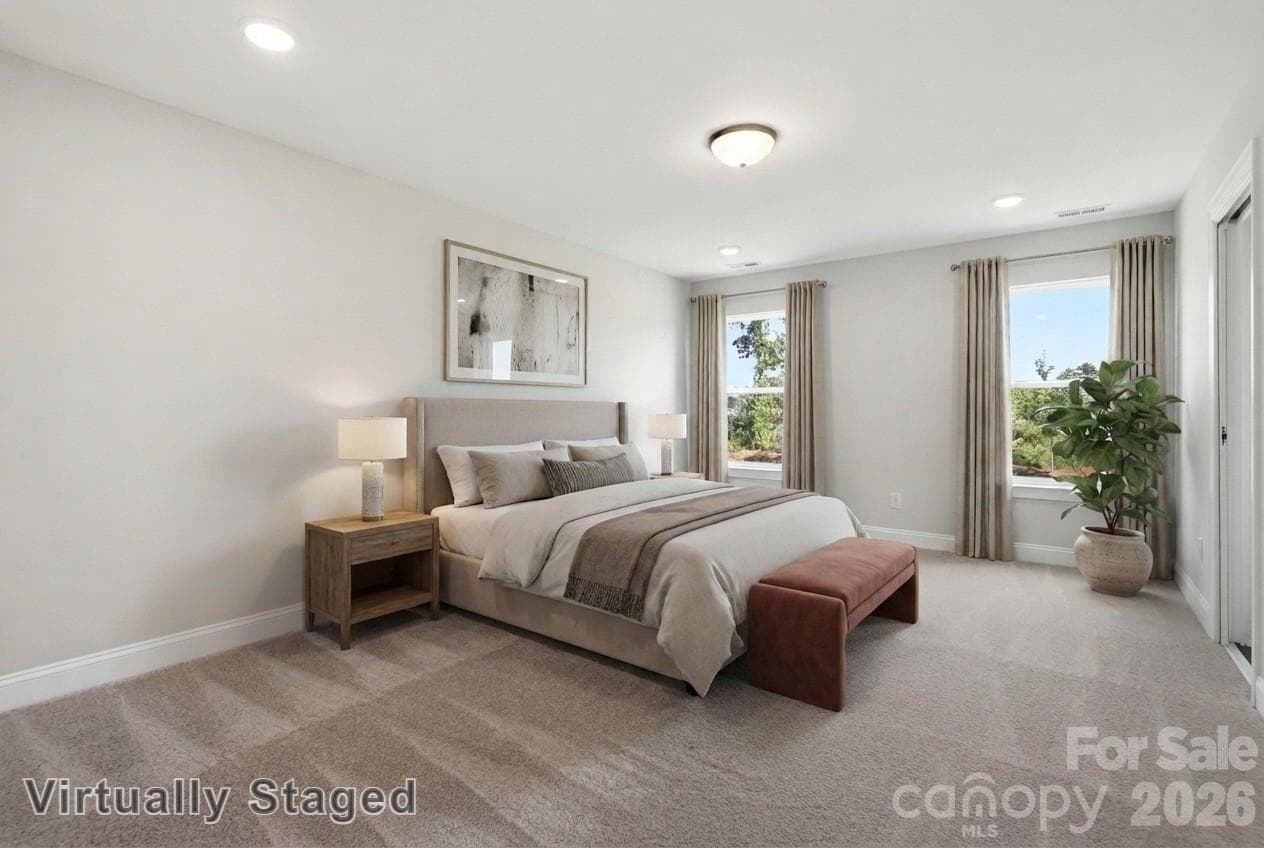 Virtually staged primary bedroom - 110 Pointer Trail, Troutman