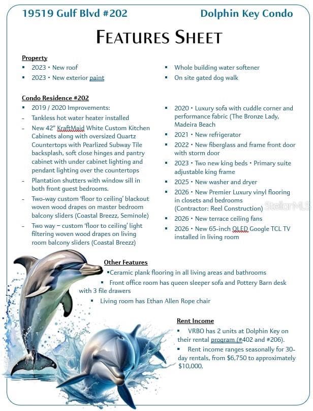 ... Feature Sheet.. Owners Purchased Residence # 202 in 2017 off the Developer. Homesteaded & Enjoyed Life for 3 years . After 3 years they started making quality of life changes starting with a Brand Newly Designed Kitchen & Flooring. The new Owners will be very happy with their choices.. Bring your toothbrush and start enjoying your new Life. - 19519 GULF BLVD #202, INDIAN SHORES
