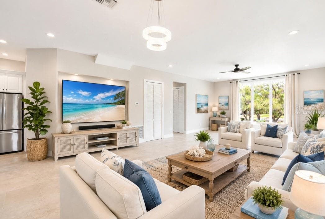 Virtually staged Living room - 1956 CEDAR DR, DUNEDIN