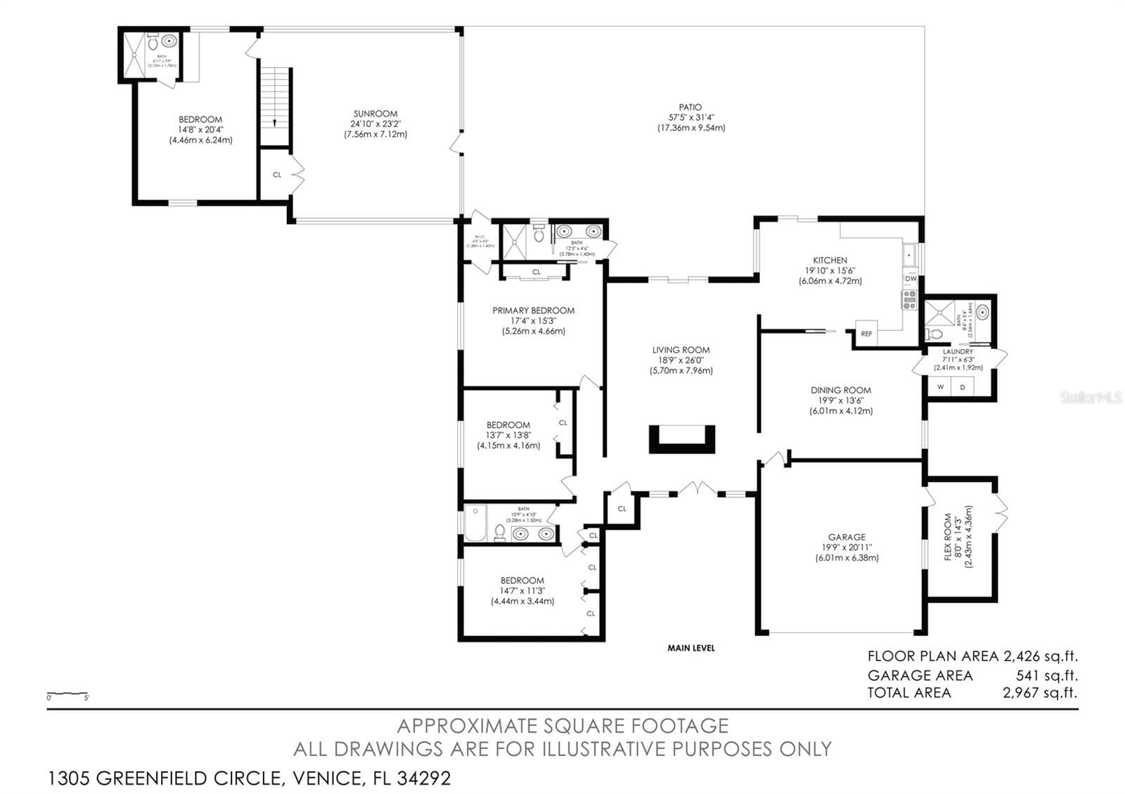 Main-level floor plan. - 1305 GREENFIELD CIR, VENICE