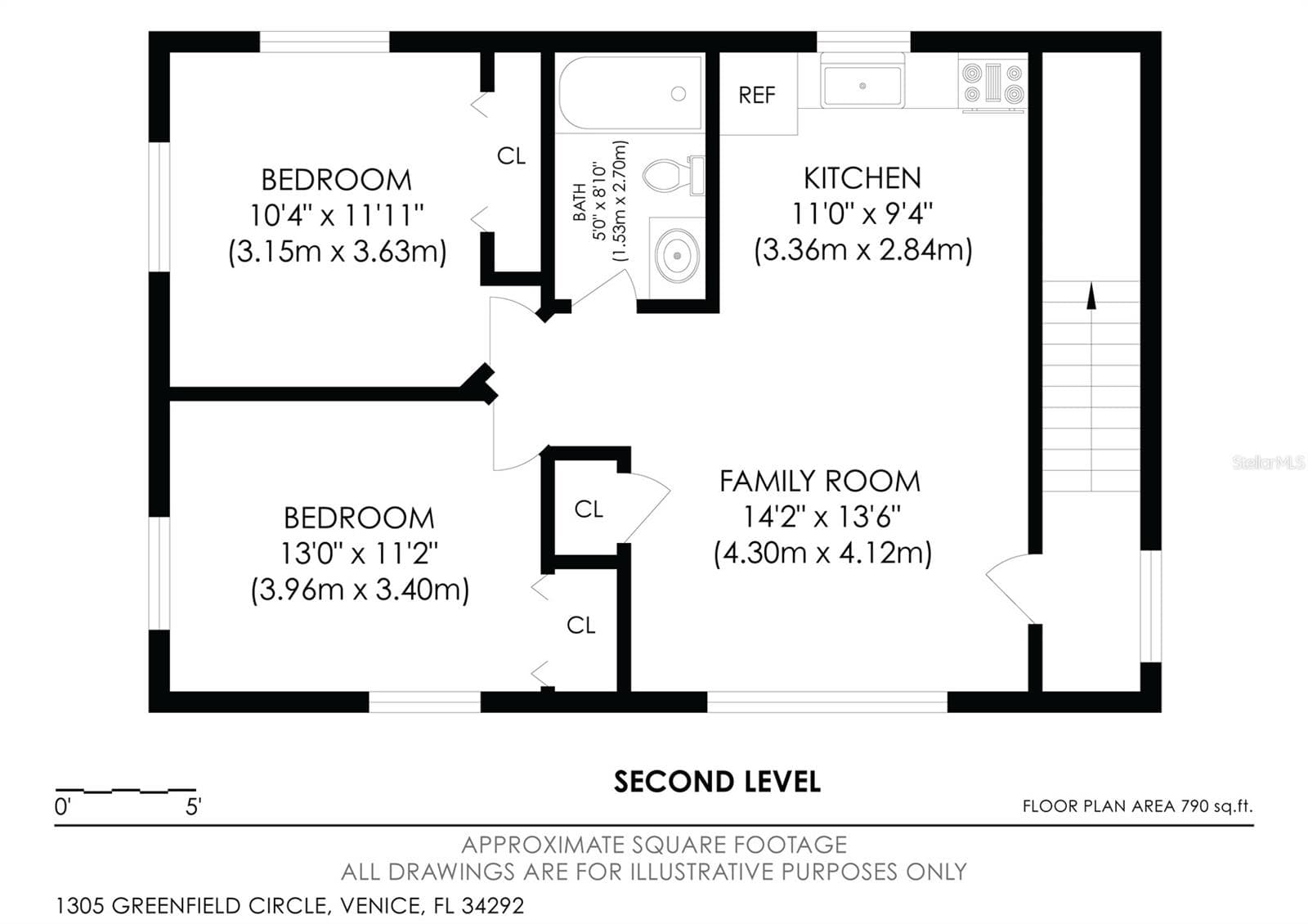 Upstairs two-bedroom floor plan. - 1305 GREENFIELD CIR, VENICE