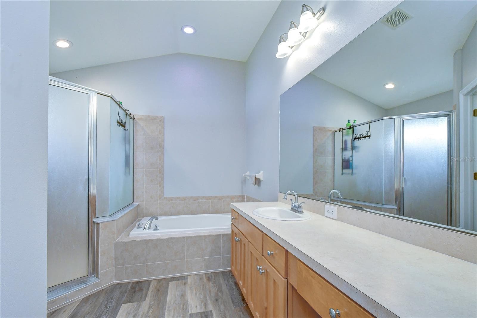En-suite bath featuring a relaxing soaking tub and separate shower. - 11117 RODEO LN, RIVERVIEW