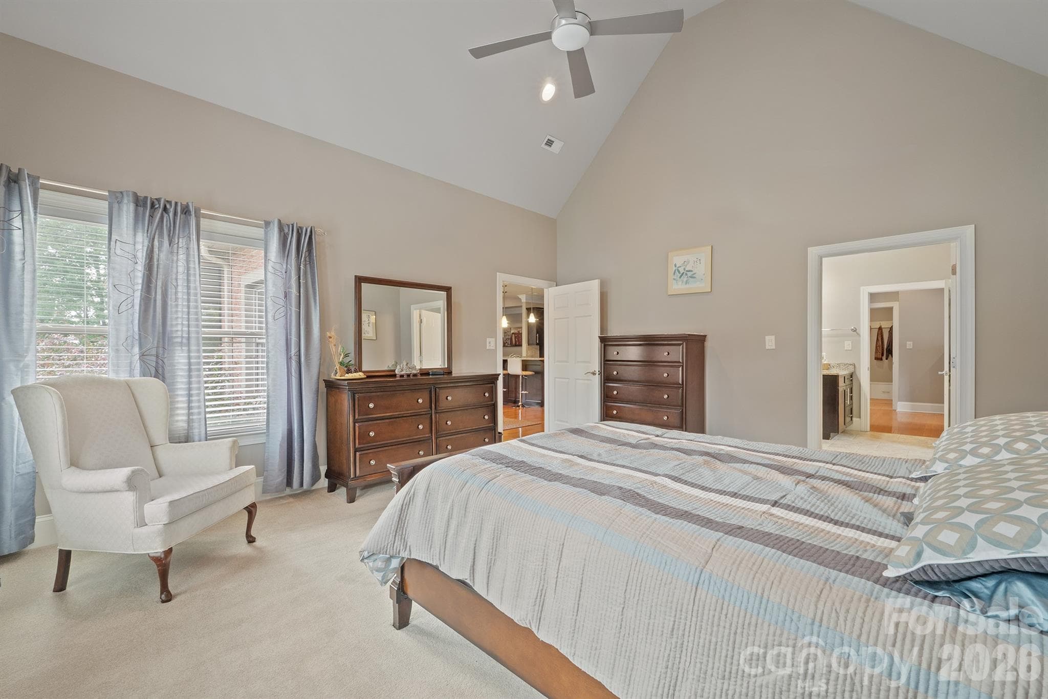Primary with vaulted ceilings and so much light - 121 Cheyenne Lane, Statesville