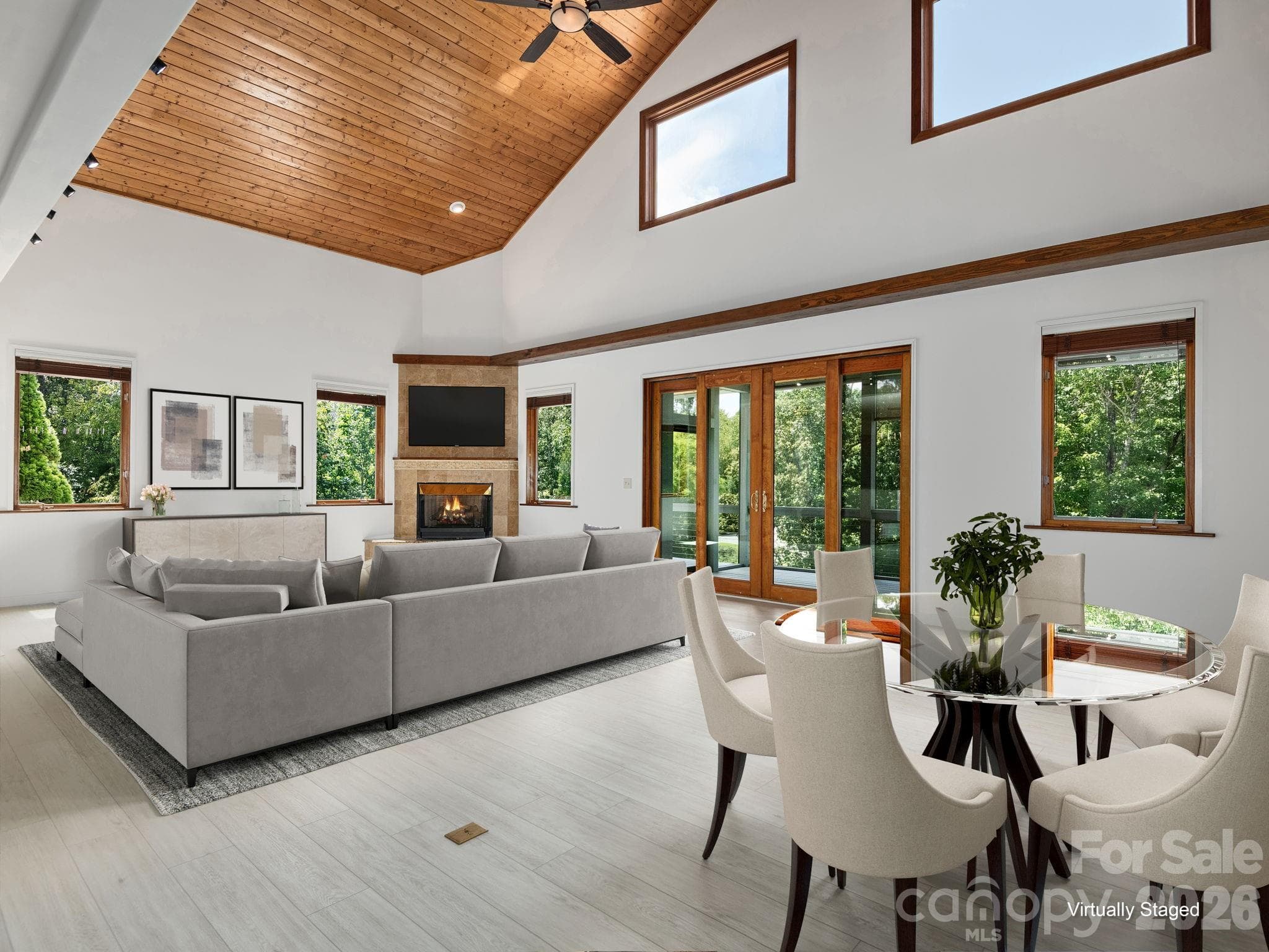 Open Great Room, Living, Dining, Screen Porch access. Virtually staged. - 248 Wisdom Cove Road, Flat Rock