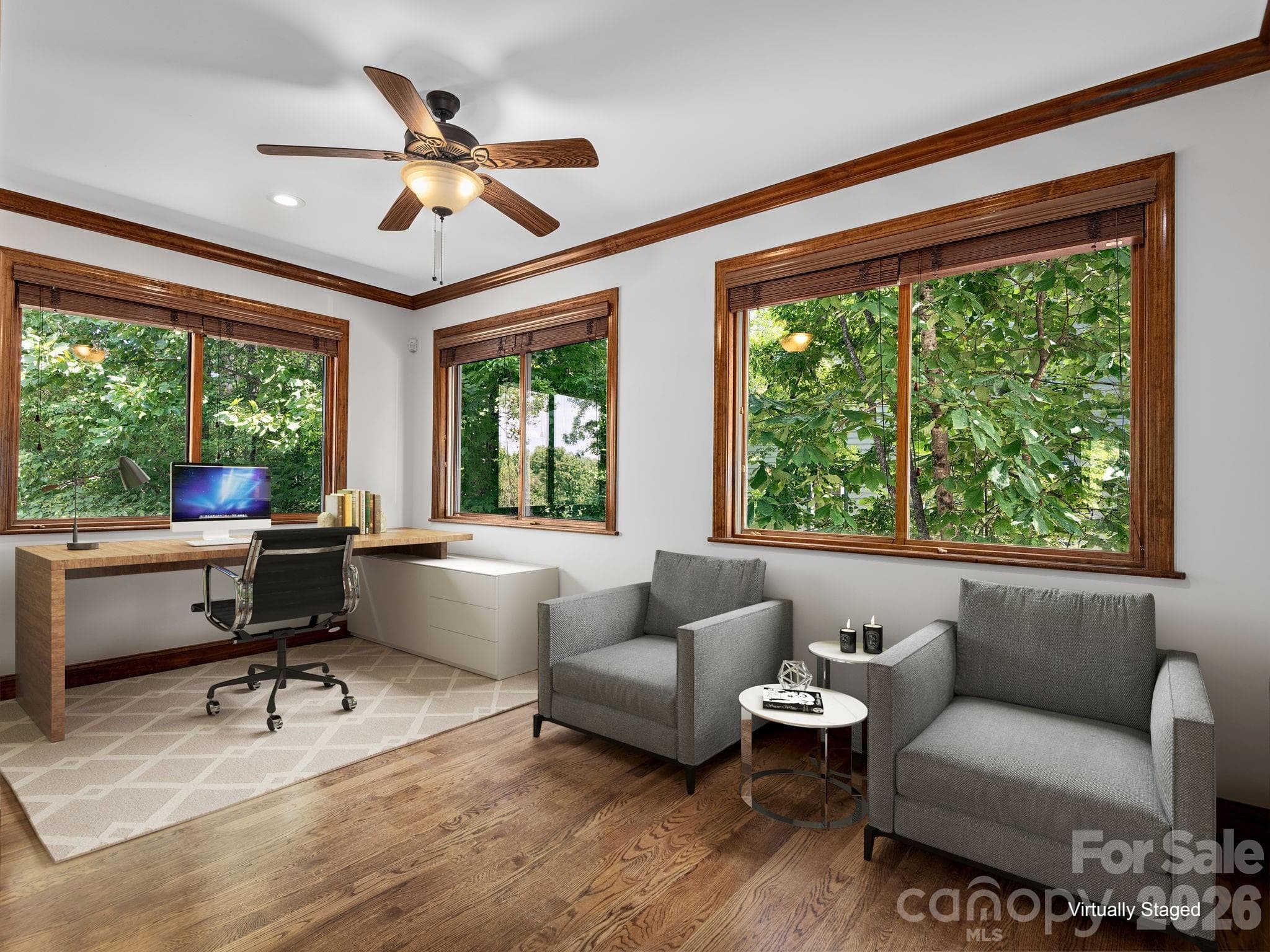 Main Level Office with original wood floors. Virtually staged. - 248 Wisdom Cove Road, Flat Rock